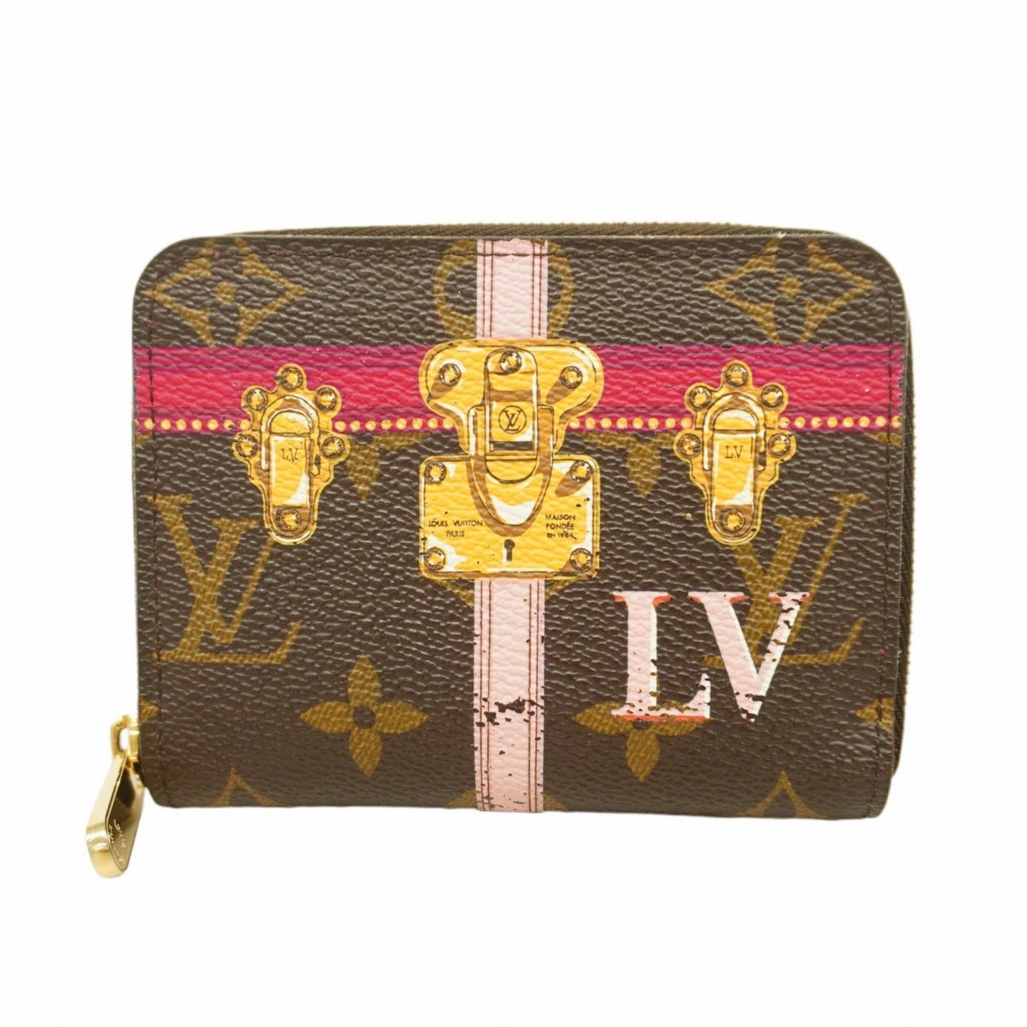 Louis Vuitton Wallets & Coin Cases Monogram Summer Trunk Collection Zippy Purse M62617 Brown Pink Women's