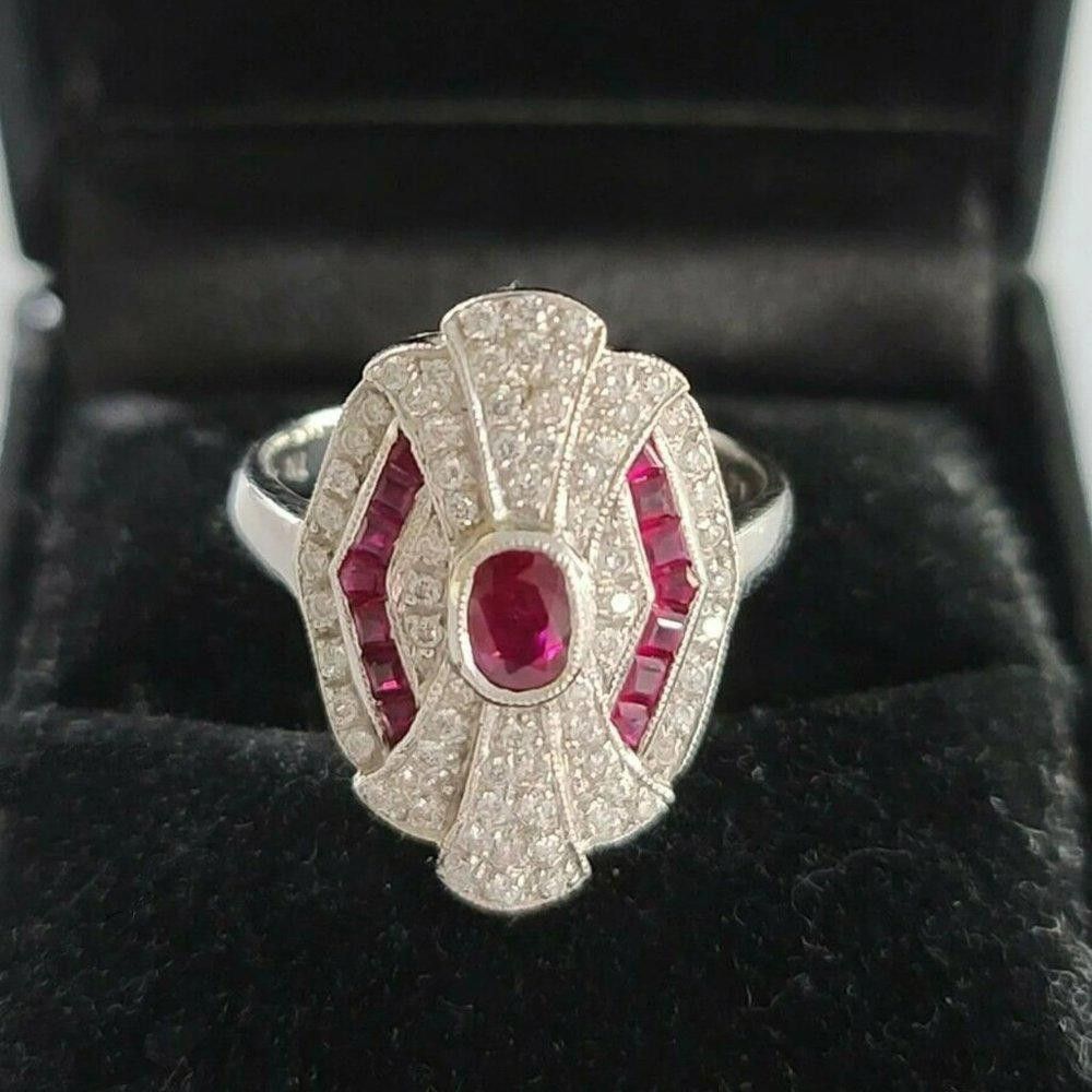 Designer 2.0Ct Vintage Ruby Red Art Deco Antique Silver Ring - Size 8 Size ONE SIZE - 8 Thumbnail