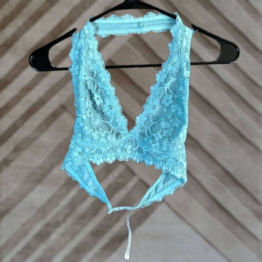 Free People VINTAGE Intimately by Free People Womens Blue Floral Lace Bralette Halter Neck Small Size ONE SIZE - 1 Thumbnail