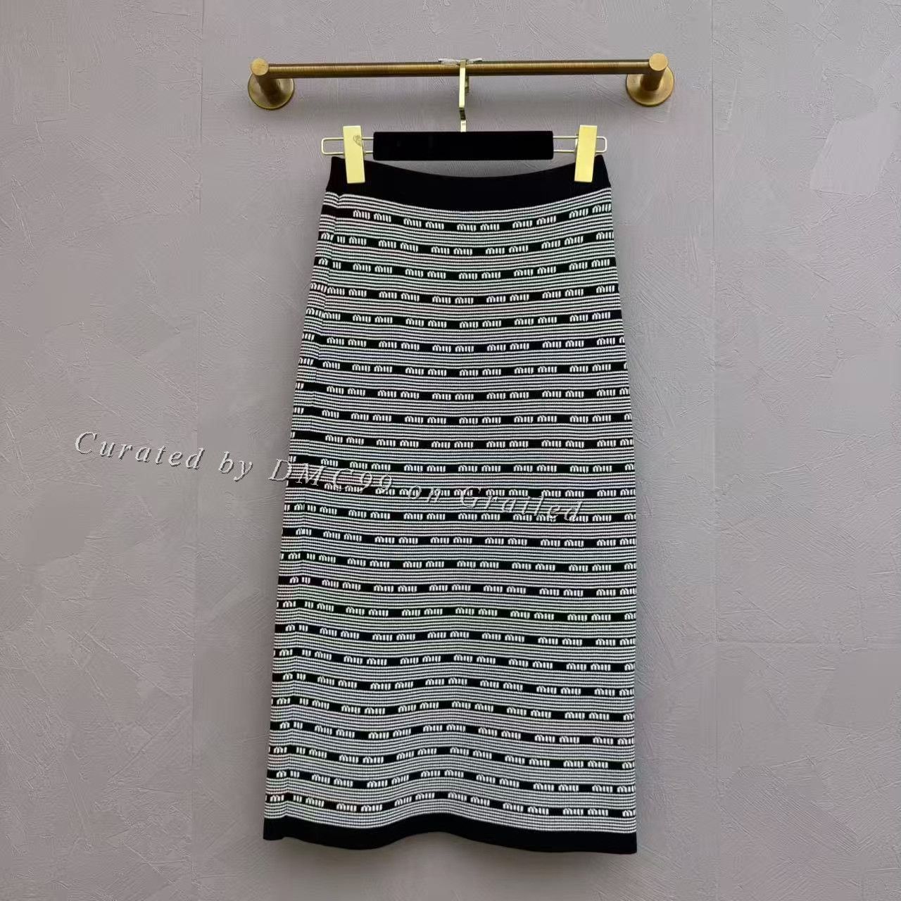 Miu Miu Miumiu Black White Stripe Logo Knit Skirt Size 38" / US 16 / IT 52 - 1 Thumbnail