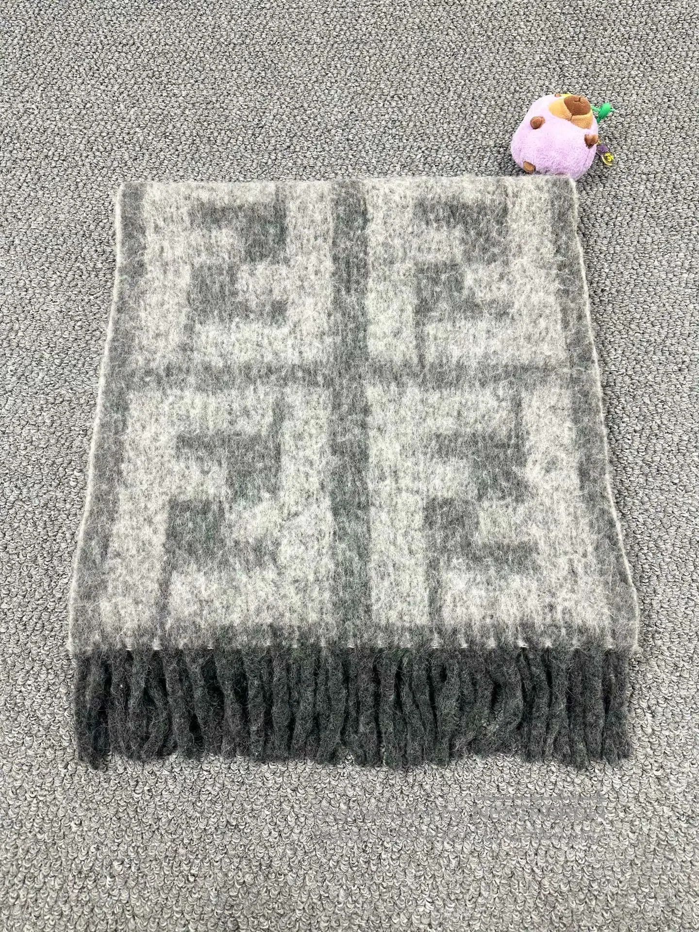 Fendi FENDI Gray Vintage Full-Print Alpaca Wool Fringe Scarf| Size ONE SIZE - 3 Thumbnail