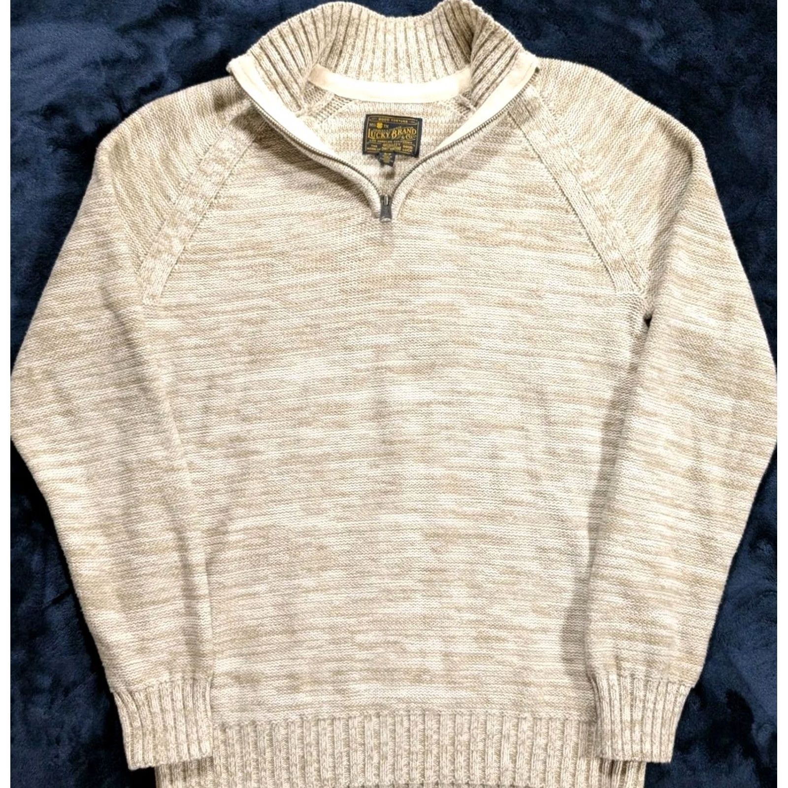 Lucky Brand Lucky Brand Men’s 1/4 Zip Heathered Beige Gray Knit Pullover Sweater Size S Size US S / EU 44-46 / 1 - 2 Thumbnail