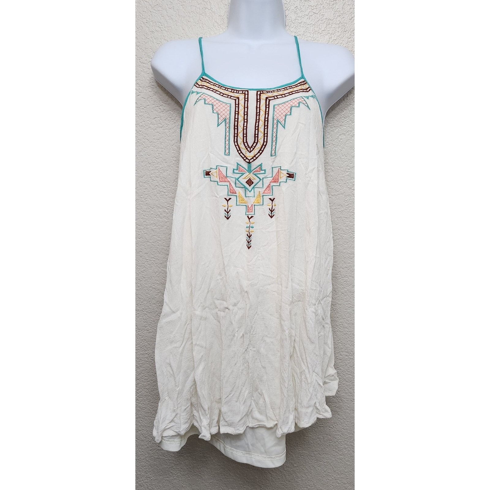 Other Flying Tomato Cream Teal Aztec Tribal Spaghetti Strap Top S Size S / US 4 / IT 40 - 1 Thumbnail
