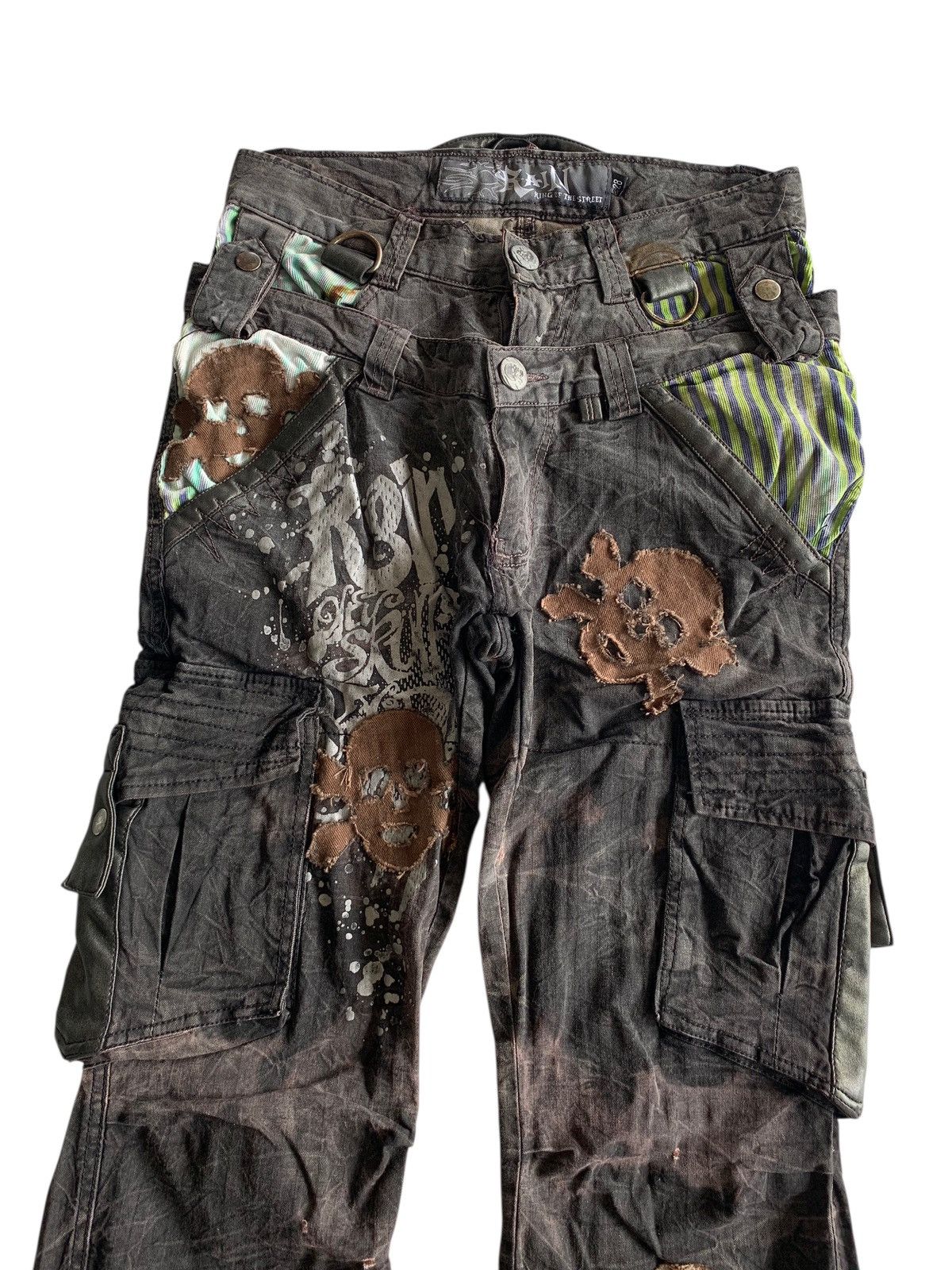 If Six Was Nine FLARE RAIN DOUBLE WAIST PUNK SKULL CUSTOM DISTRESSED DENIM Size US 28 / EU 44 - 14 Thumbnail