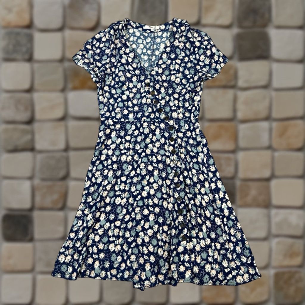Madewell Madewell Dress Womens 0 Blue Pink Floral Blouson Short Sleeve V-Neck Pullover Lined Summer Spring Casual Womens Size XS / US 0-2 / IT 36-38 - 1 Thumbnail