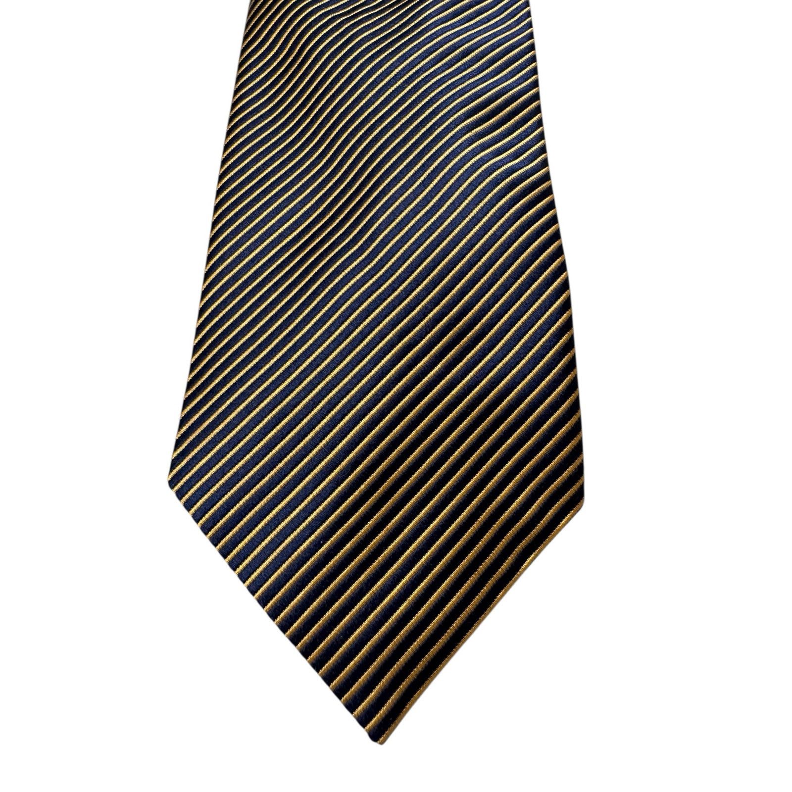 Alfred Dunhill DUNHILL Navy Blue Yellow Diagonal Stripe Tie 100% Silk Size ONE SIZE - 3 Thumbnail