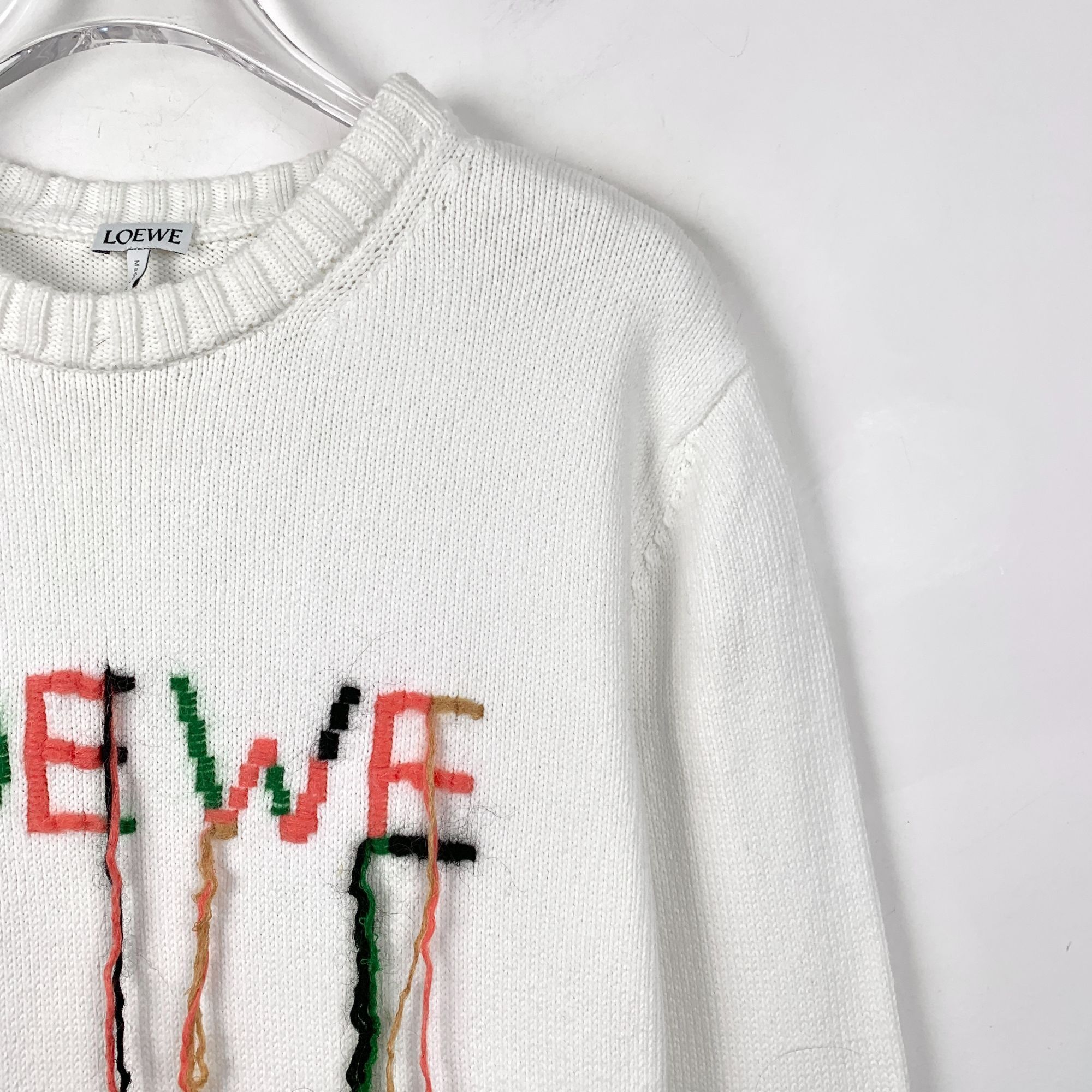 Loewe Loewe White Logo Embroidered Cotton Knit Sweater XS Size US XS / EU 42 / 0 - 6 Thumbnail