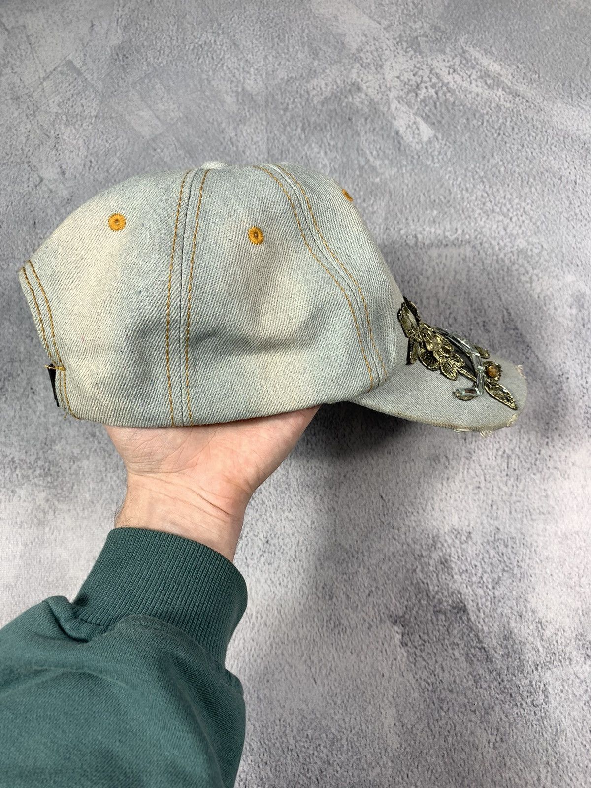 Other Vintage Y2K Rhinestones faded japan distressed jeans cap Size ONE SIZE - 3 Thumbnail