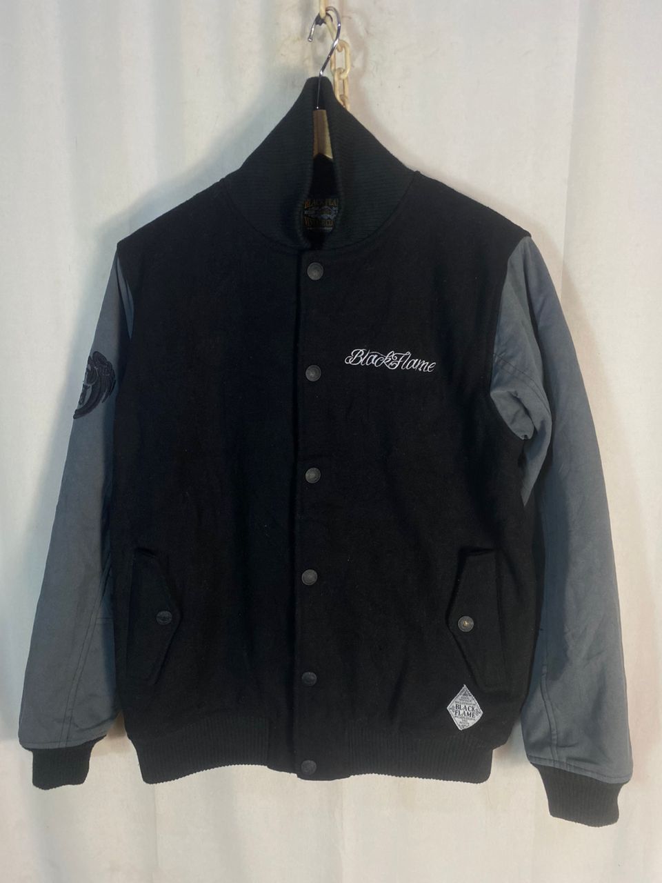 Japanese Brand Unisex🔥black flame embroidered logo varsity jacket Size US M / EU 48-50 / 2 - 4 Thumbnail