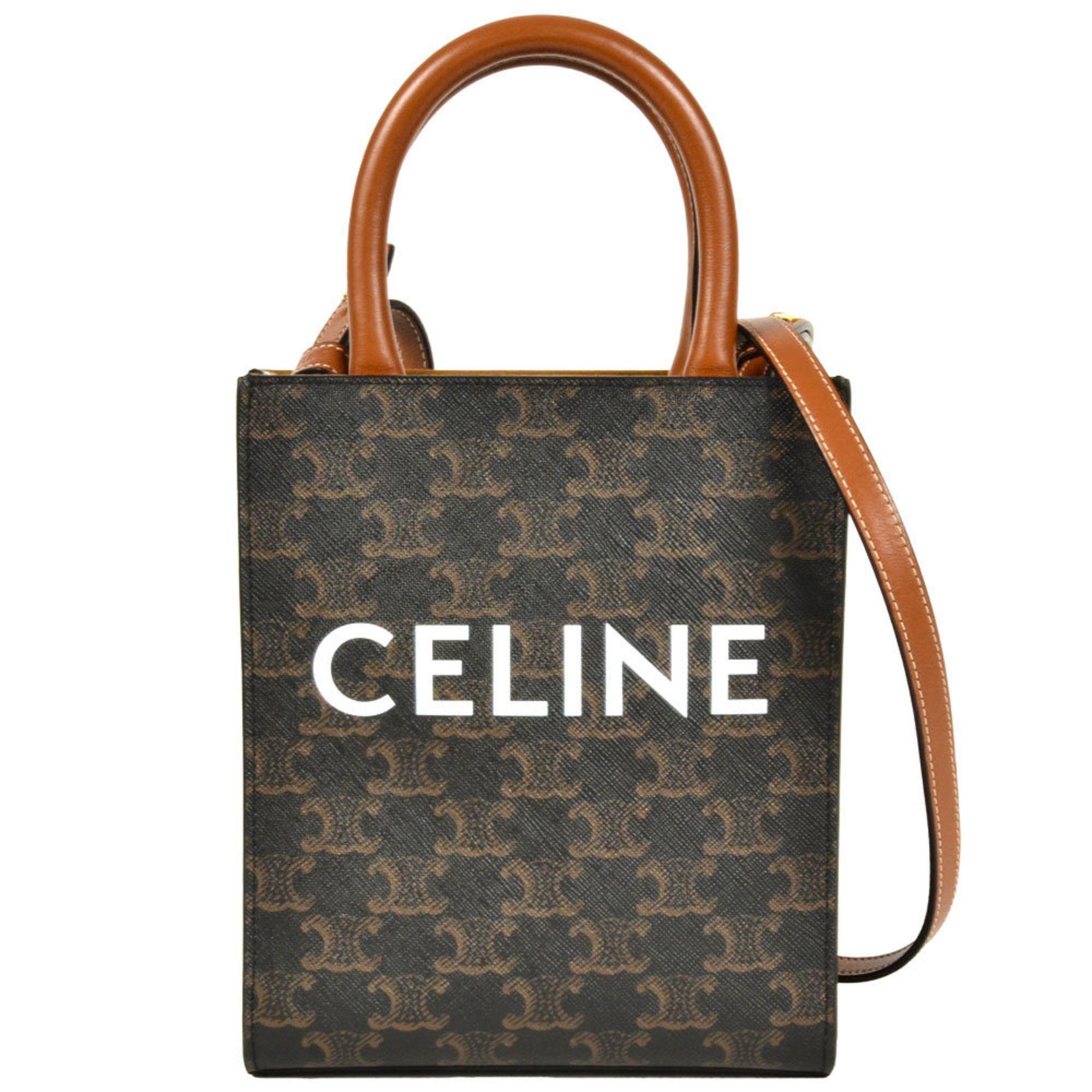 Celine Mini Vertical Cabas Shoulder Bag Pvc Coated Canvas Brown For Women