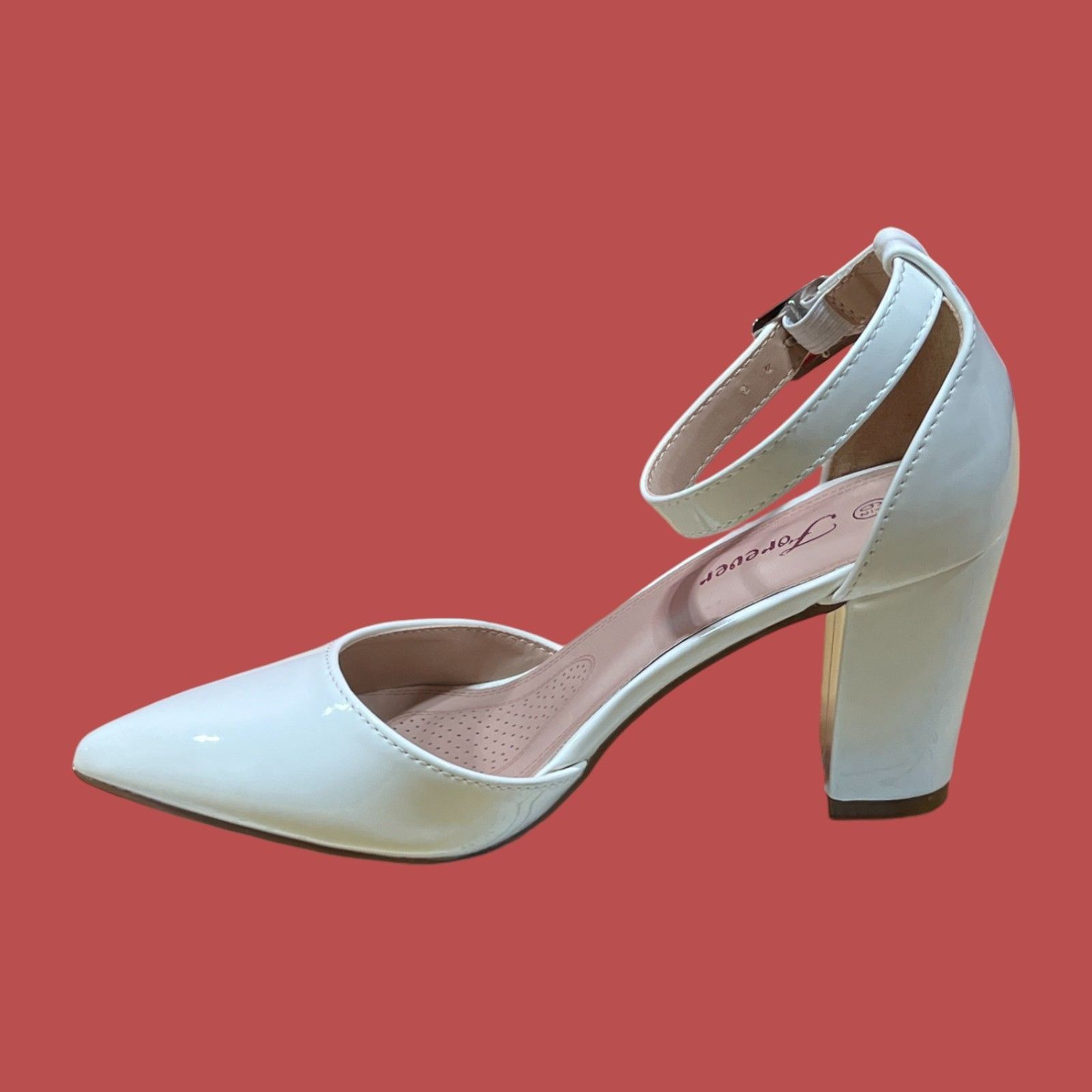 Other Forever - Women's Buckle Ankle Strap Chunky Heel Pumps - Whi Size US 6.5 / IT 36.5 - 16 Thumbnail