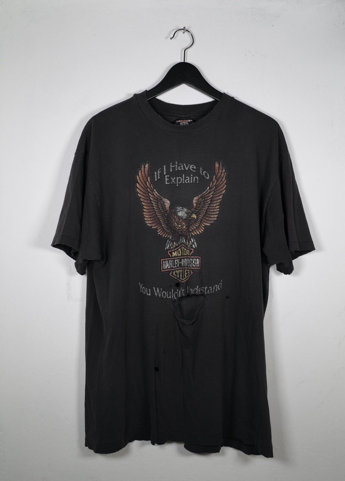 Image of Harley Davidson Vintage Thrashed Distressed Eagle Portland in Black, Men's (Size XL)