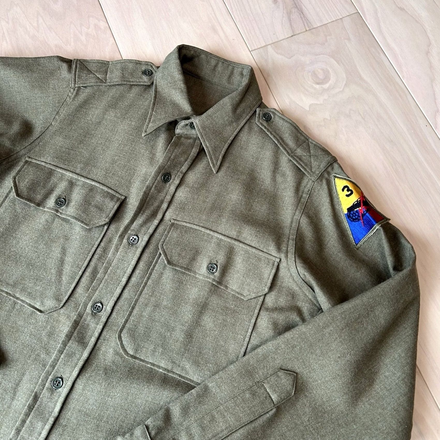 Olive VINTAGE US Army Shirt Olive Drab Wool Flannel Men’s M Regular 1940s 1950s Button-Front Military Look Mens Size US M / EU 48-50 / 2 - 3 Thumbnail