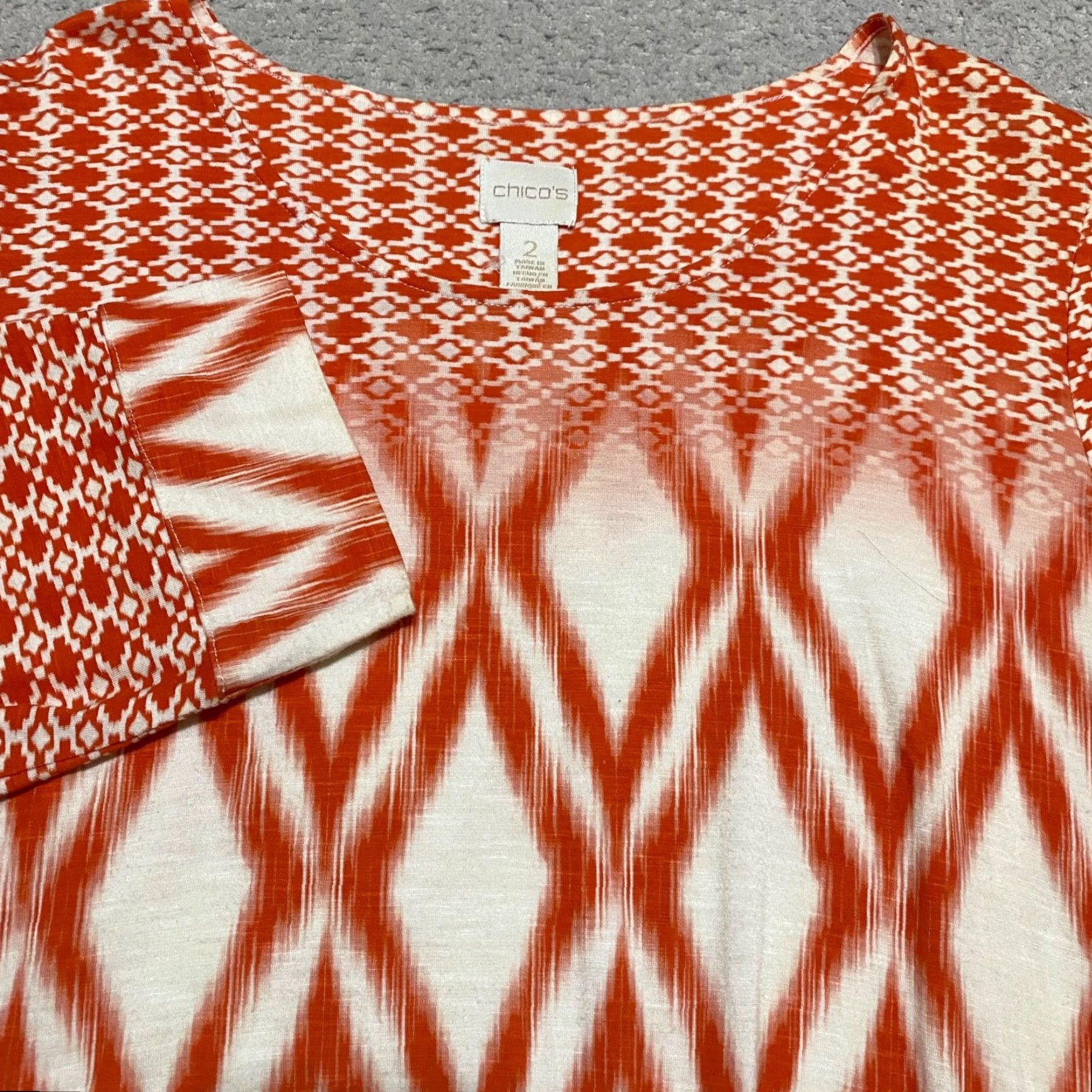 Vintage Chico's Womens Shirt Orange Geometric Round Neck 3/4 Sleeve Pullover L Casual Size L / US 10 / IT 46 - 4 Thumbnail