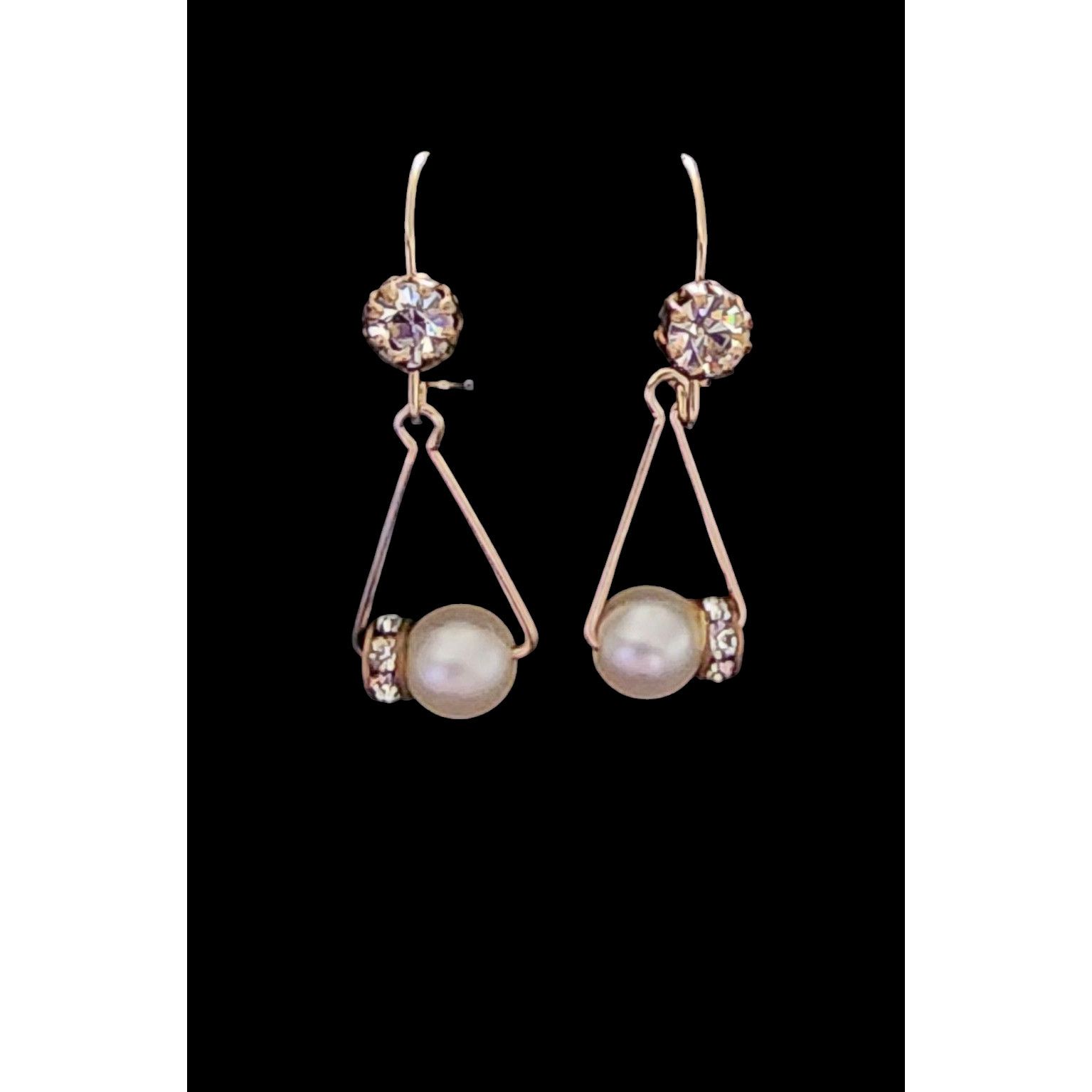 Other 12kt gold filled pearlescent bead & rhinestones earrings. Size ONE SIZE - 1 Thumbnail