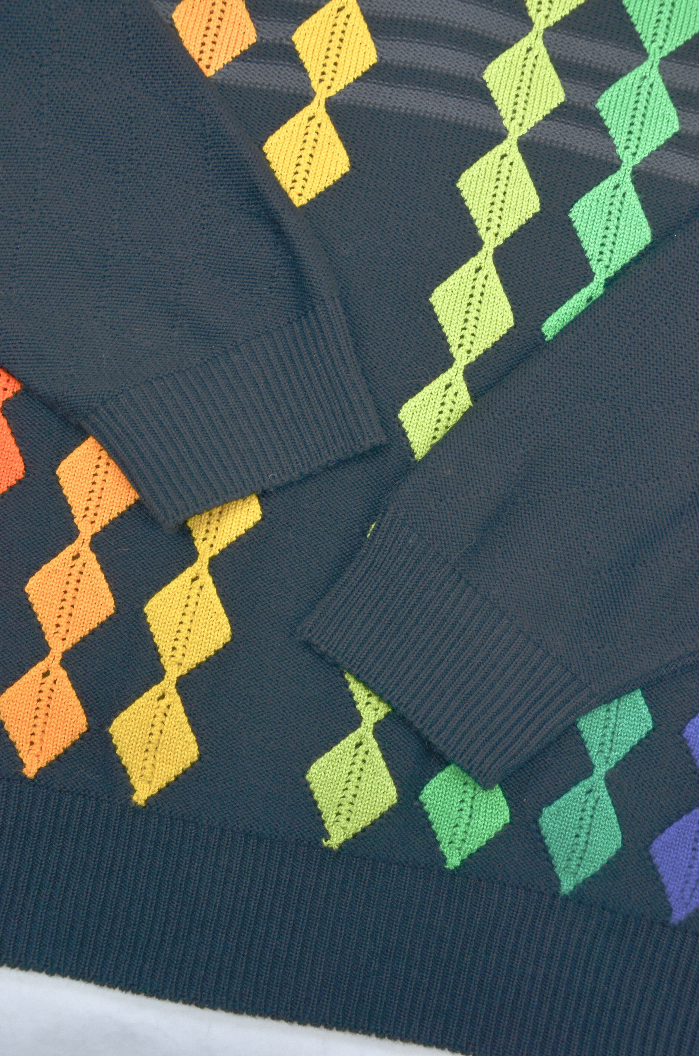 Carlo Colucci Carlo Colucci Black Knit Sweater Rainbow Pattern 48 Size US M / EU 48-50 / 2 - 3 Thumbnail