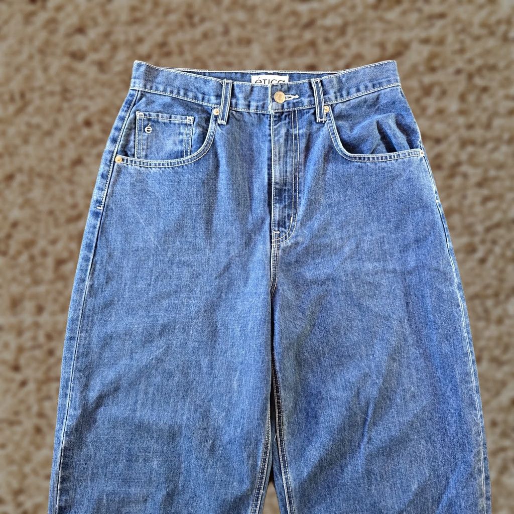 Vintage Etica Jeans Womens Size 29 Blue Barrel Leg Baggy Relaxed Ethically Made Casual Denim Pocket 5-Pocket Design Wide-Leg Inseam 27in Cotton Blend Shirt? Size 29" - 1 Thumbnail