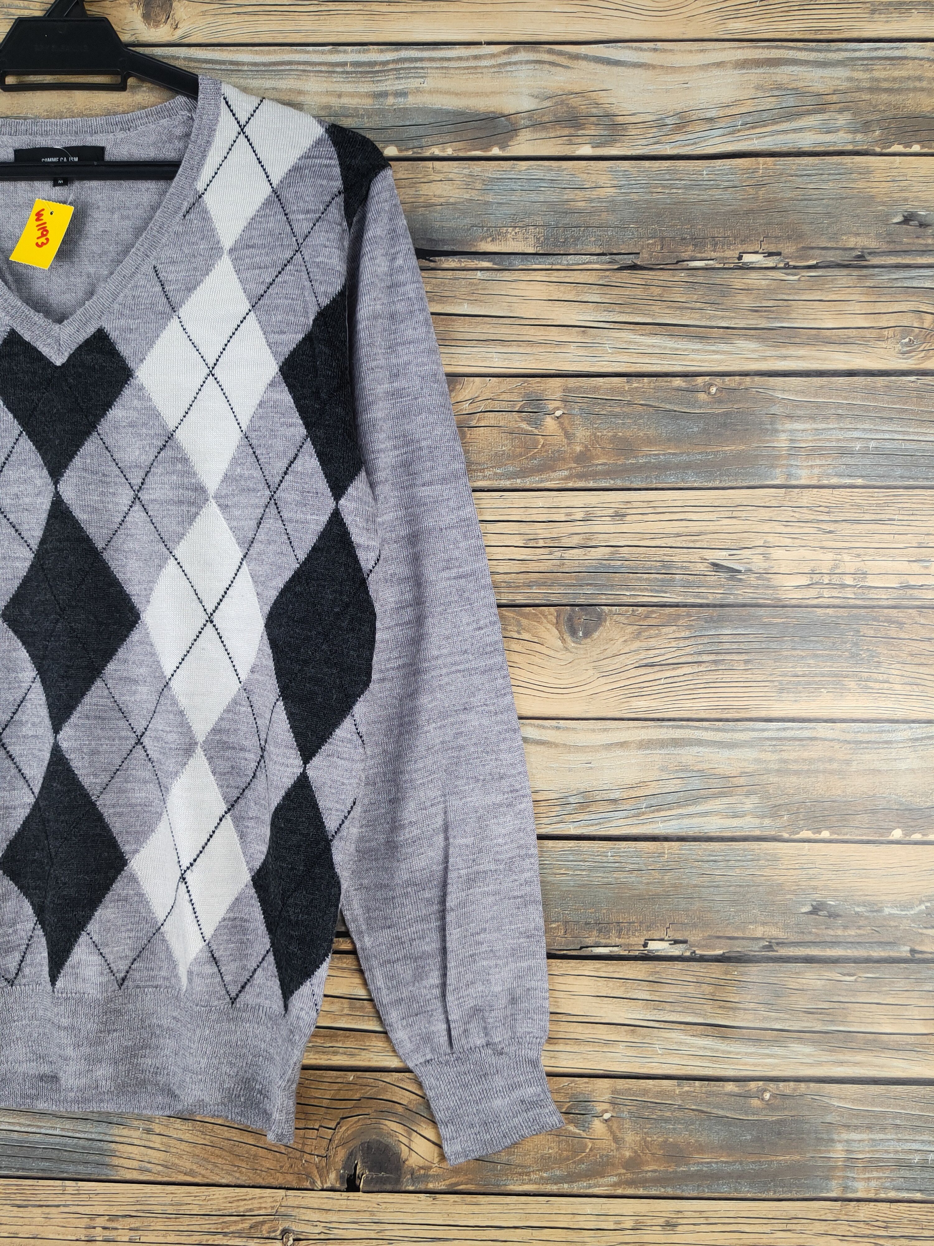 Comme Ca Ism Comme Ca Ism Gray V-Neck Argyle Knitwear Sweatshirts #W1193 Size US M / EU 48-50 / 2 - 5 Thumbnail