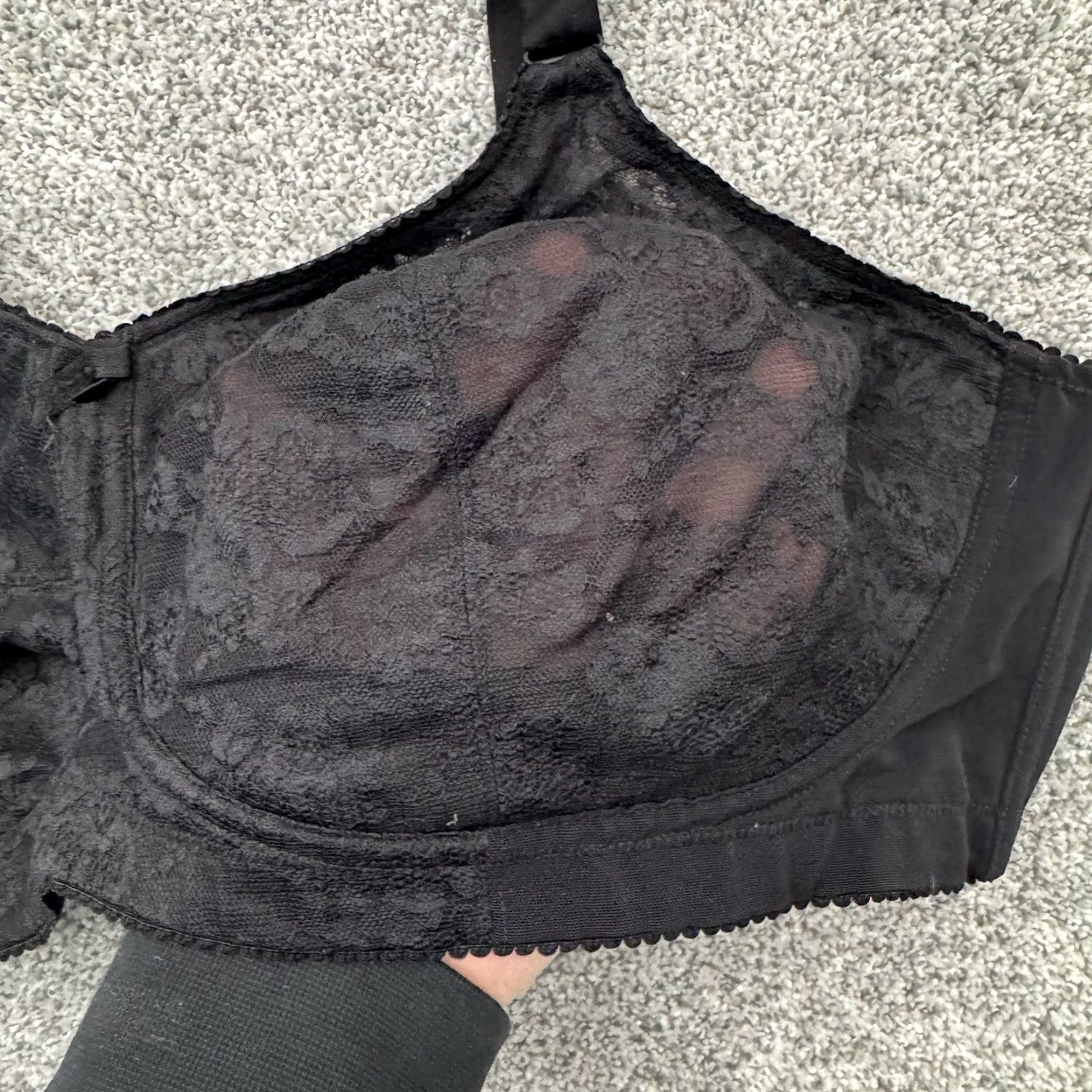 Vintage Elila Bra 52C Full Coverage Sheer Lace Support 90s Vintage Style Dainty Black Nylon Spandex Size ONE SIZE - 4 Thumbnail
