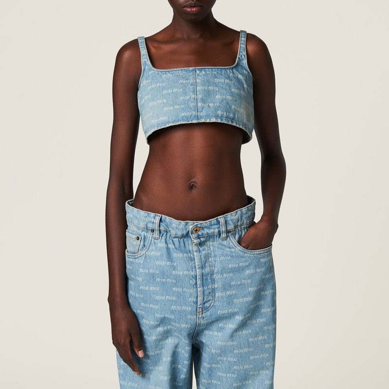 Miu Miu o1B3y1r0526 Denim Top in Blue Size XS / US 0-2 / IT 36-38 - 5 Thumbnail