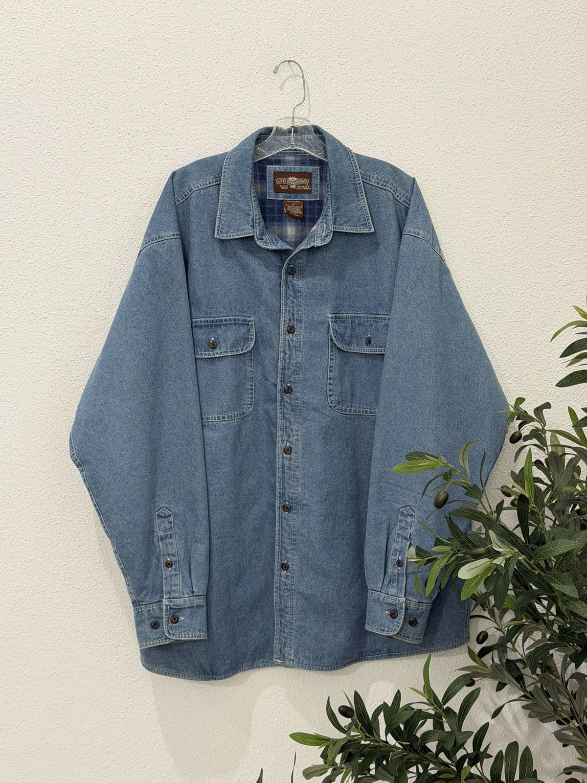 Levi's Levi Strauss & Co Denim Jacket Fleece Lined Plaid Shacket XL Size US XL / EU 56 / 4 - 1 Thumbnail