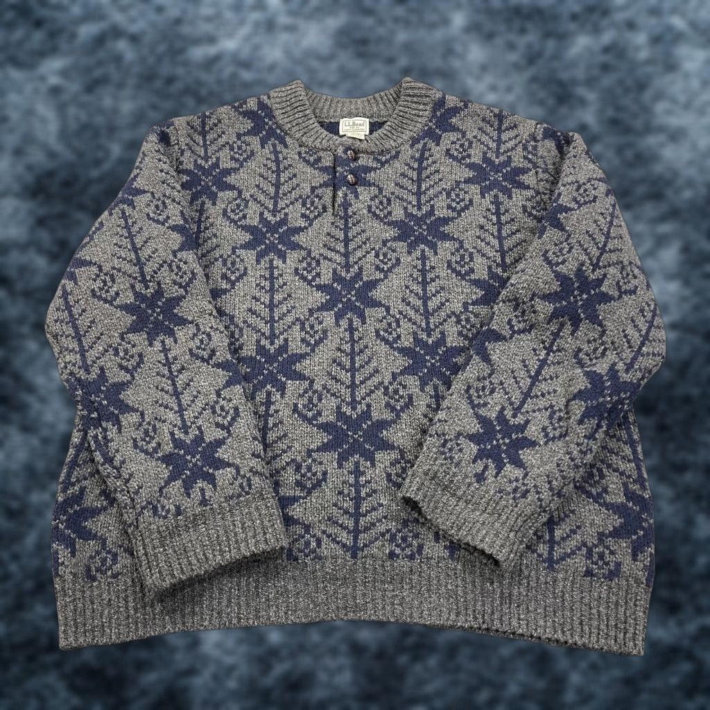 Vintage VINTAGE LL Bean Sweater Mens 2XL Gray Lambswool Henley Fair Isle Ragg Wool Ski Snow Size US XXL / EU 58 / 5 - 1 Thumbnail