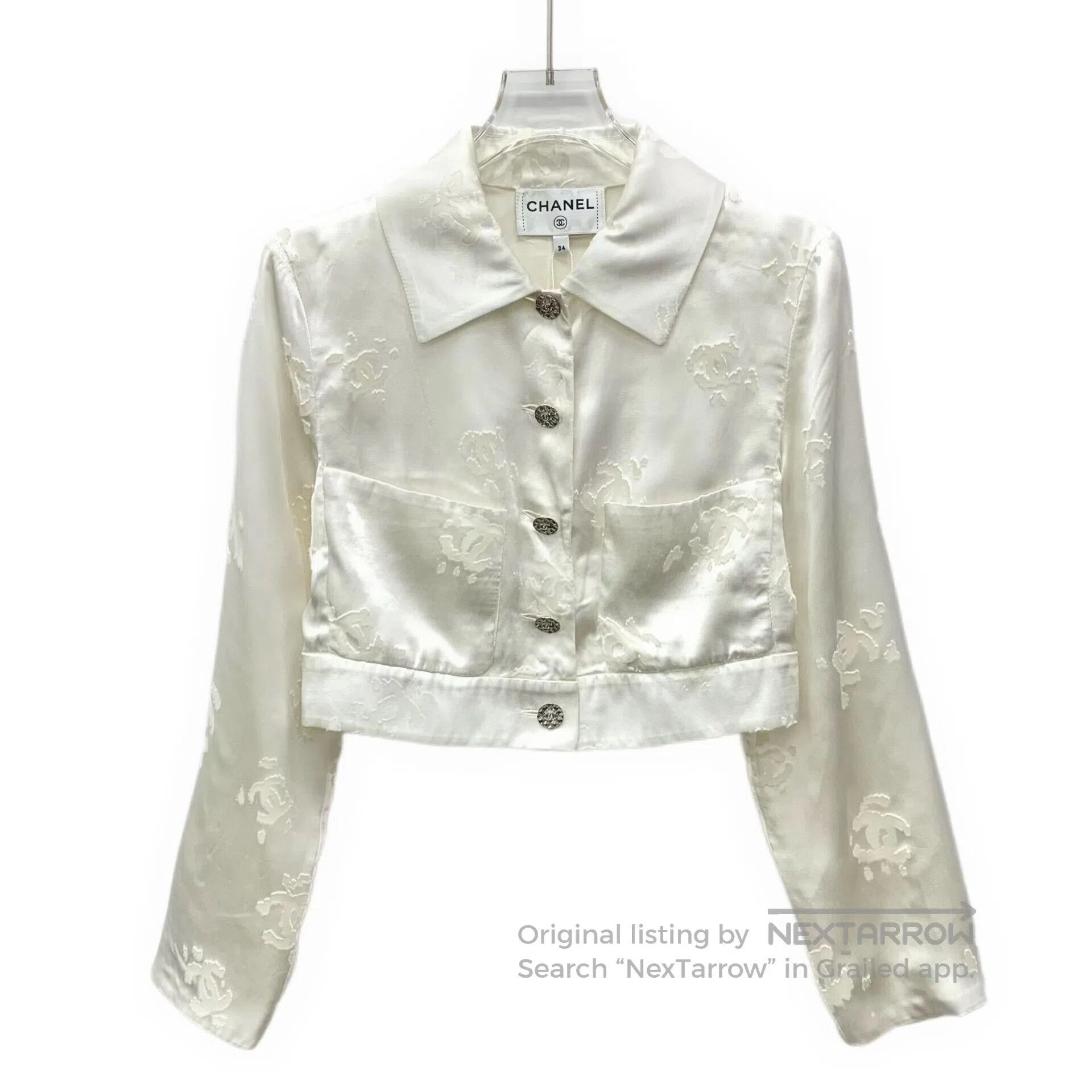 Chanel Chanel Beige Logo Jacquard Silk Collar Single-breasted Lon Size XXS / US 00 / IT 34 - 1 Thumbnail