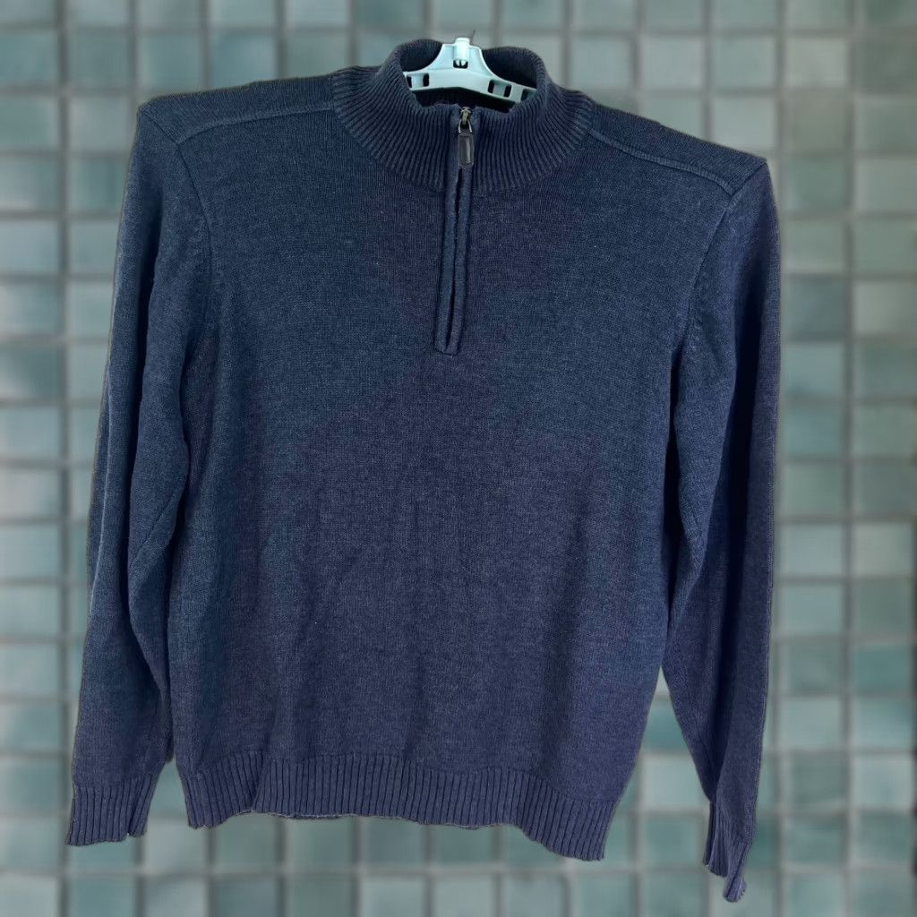 Oscar De La Renta VINTAGE Oscar de la Renta Kitts Twisted Navy Quarter Zip Pullover Mens L Blue 90s Designer Pullover Mens L Blue Size US L / EU 52-54 / 3 - 1 Thumbnail