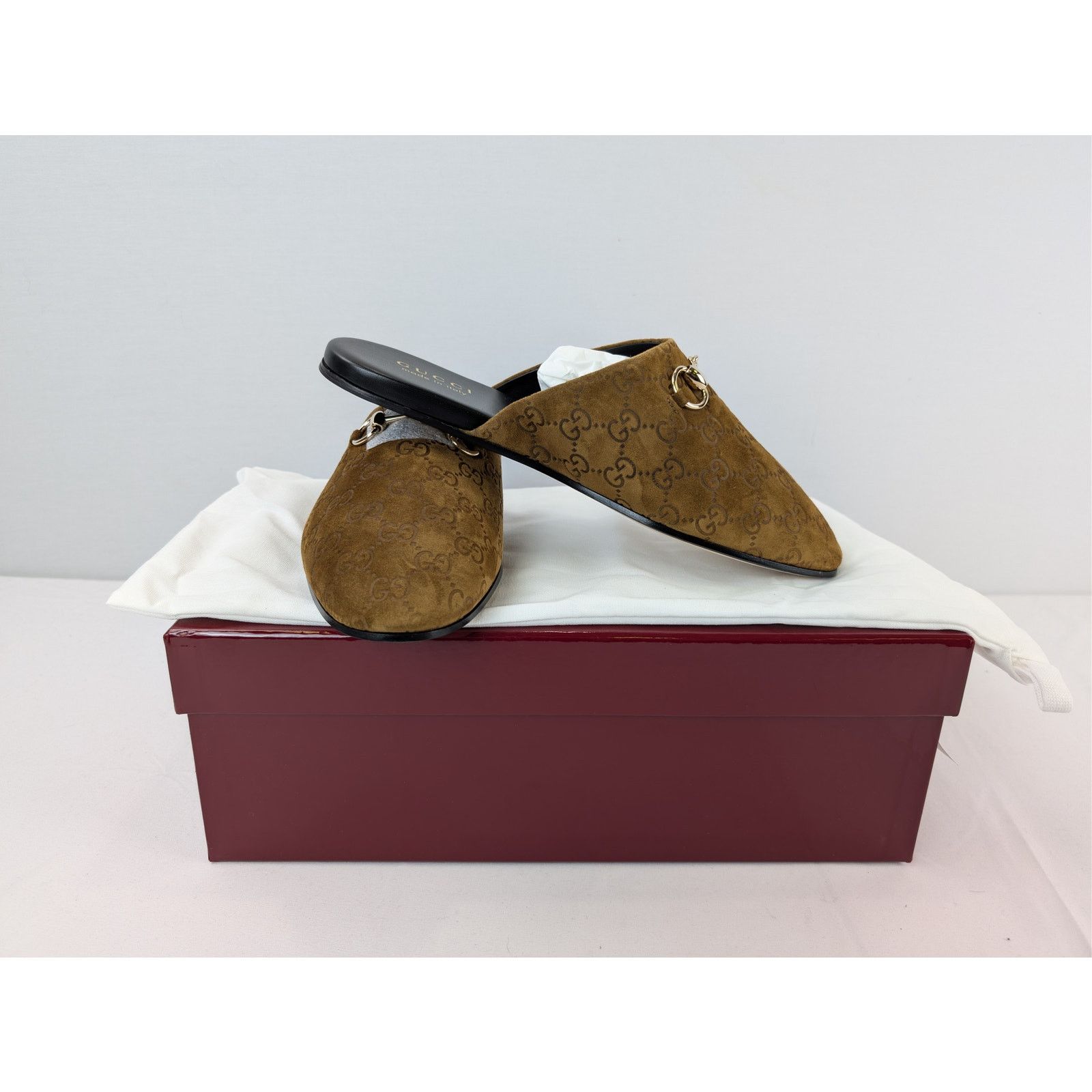 Gucci o1rshd1 men's GG Monogram Horsebit mules Slippers in brown Size US 9.5 / EU 42-43 - 18 Thumbnail