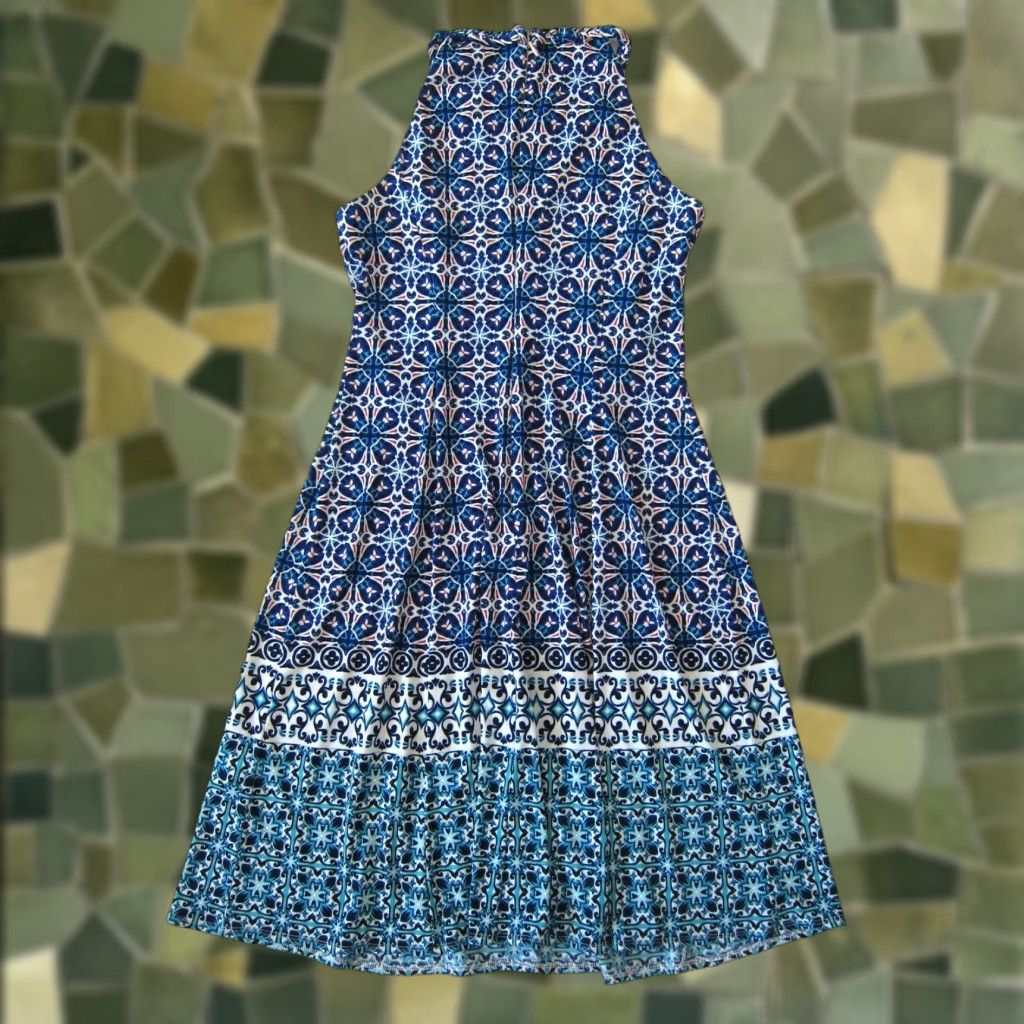 Vintage Wisp Dress 8 Sleeveless Shift A-Line Halter Tank Blue Floral High Neck N/A Size M / US 6-8 / IT 42-44 - 1 Thumbnail