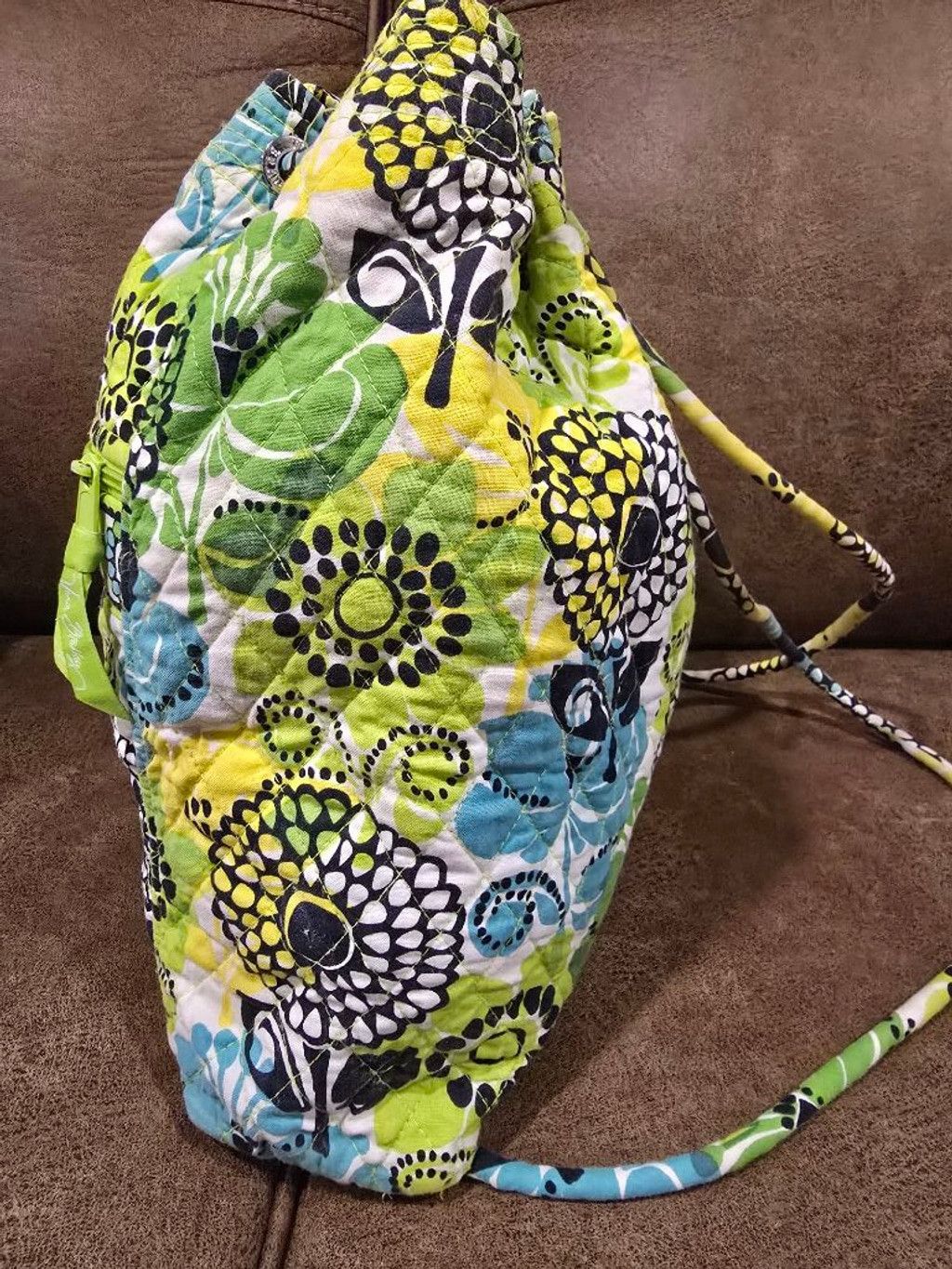 Vera Bradley Women's Vera Bradley Drawstring Green Blue Floral Quilted Ba Size ONE SIZE - 3 Thumbnail