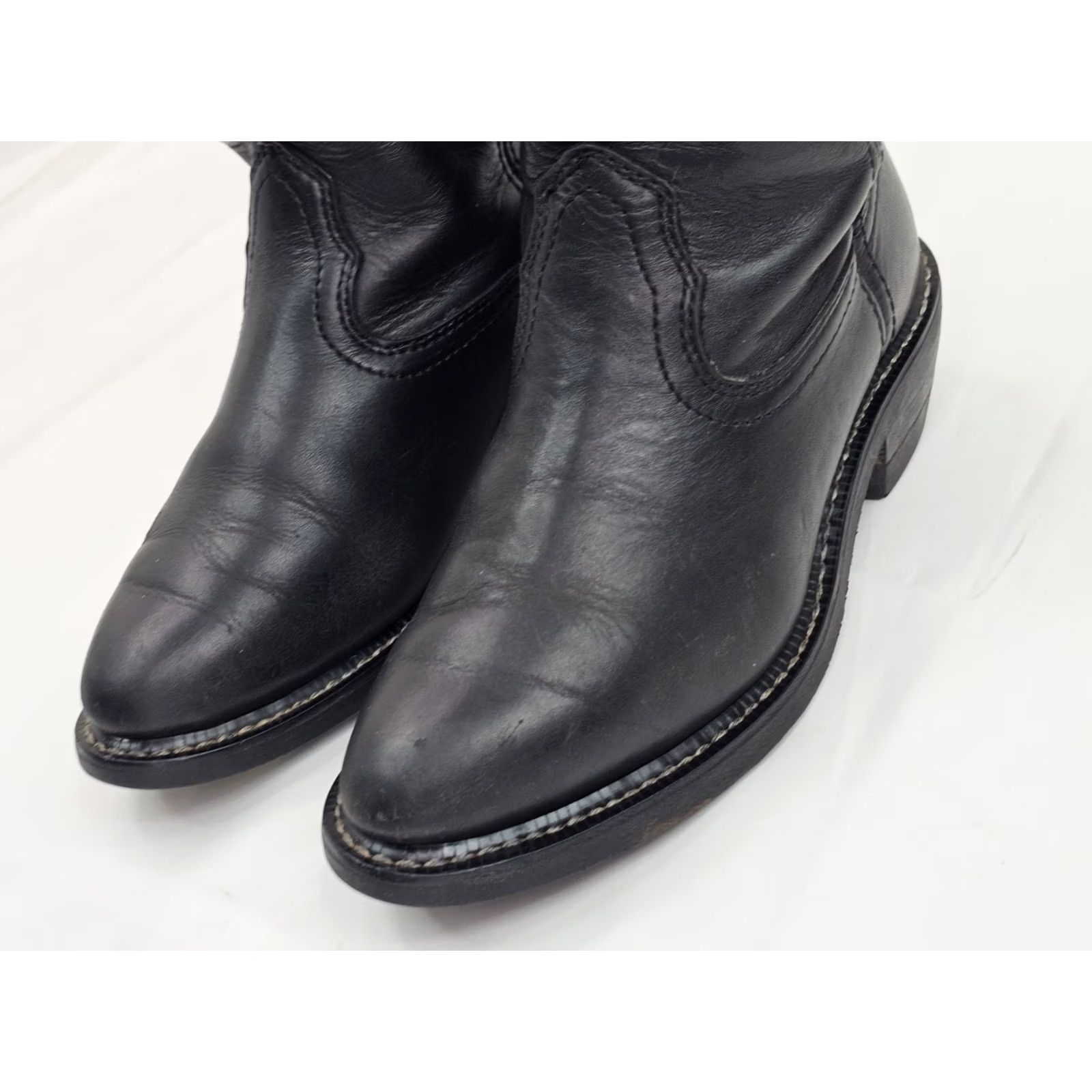 Vintage Mason Western 981 Work Boots Men 7 EEE Black Leather Pull On Wellington Mid-Calf Western Boots Men 7 EEE Black Leather Size US 7 / EU 40 - 5 Thumbnail