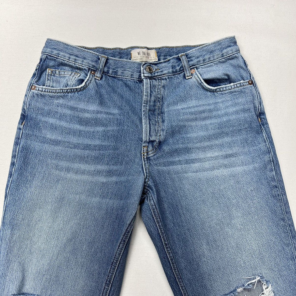 Free People We The Free Jeans Blue Straight Distressed Destroyed Ripped Size 29" - 6 Thumbnail