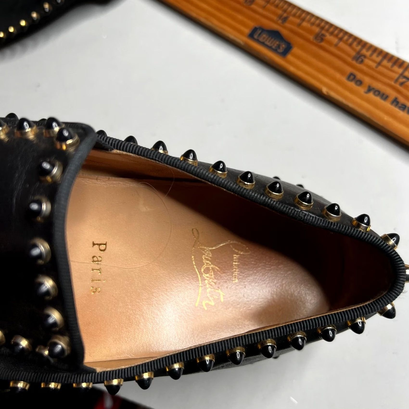 Christian Louboutin Christian Louboutin Roller Boat Black Leather Spiked Slip On Sneakers 37.5 Women Holiday Womens Shoes Pair Roller Boat Sneakers Black Size US 8 / IT 38 - 2 Thumbnail