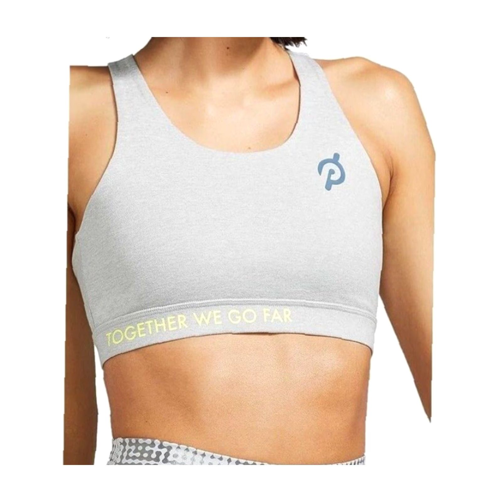Vintage Peloton Sports Bra Womens Heathered Gray Racerback High Support Pullover One Size Small Strappy Logo Together We Go Far Size ONE SIZE - 6 Thumbnail
