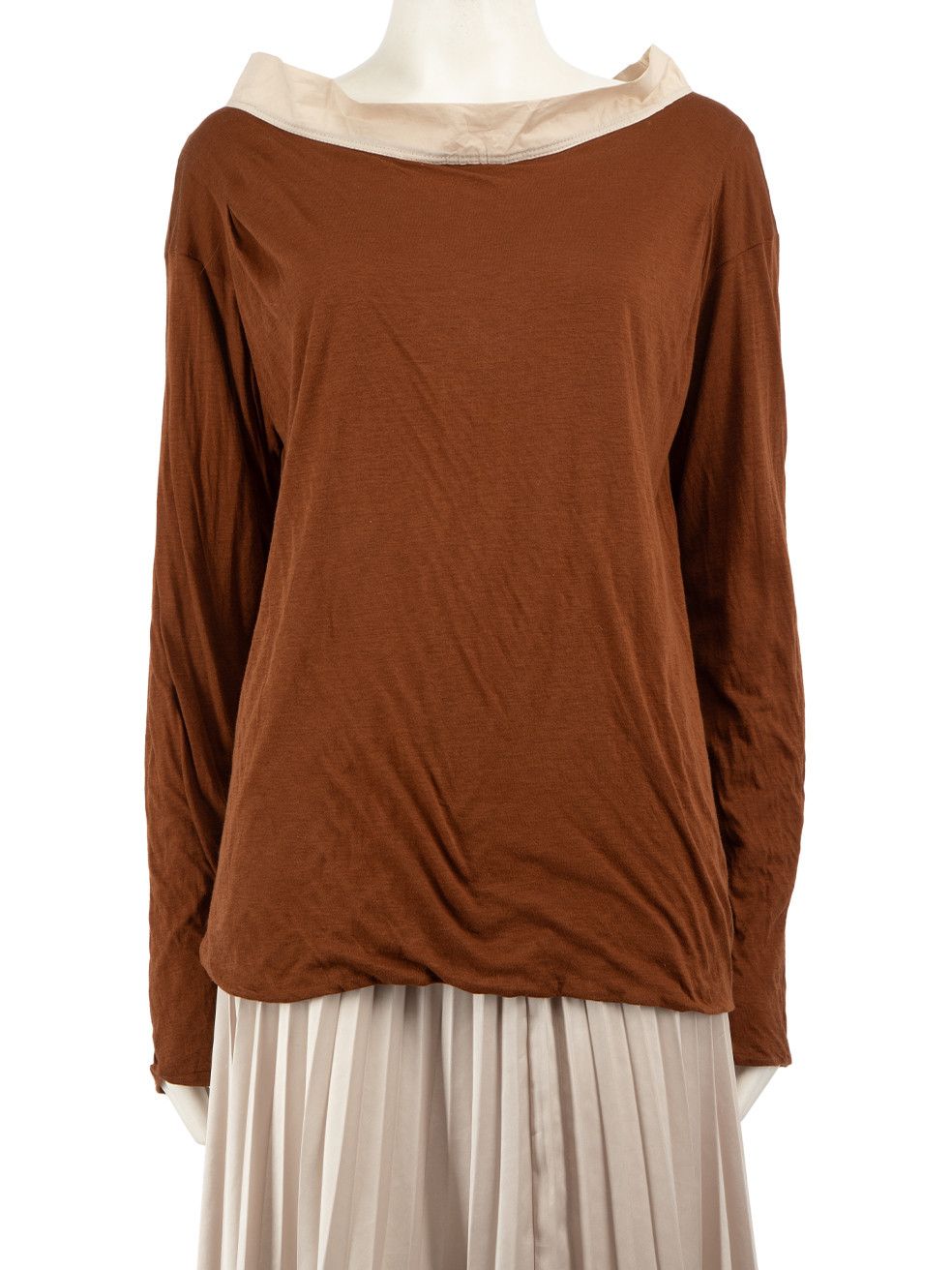 Brown Two-Tone Wide Neckline Top