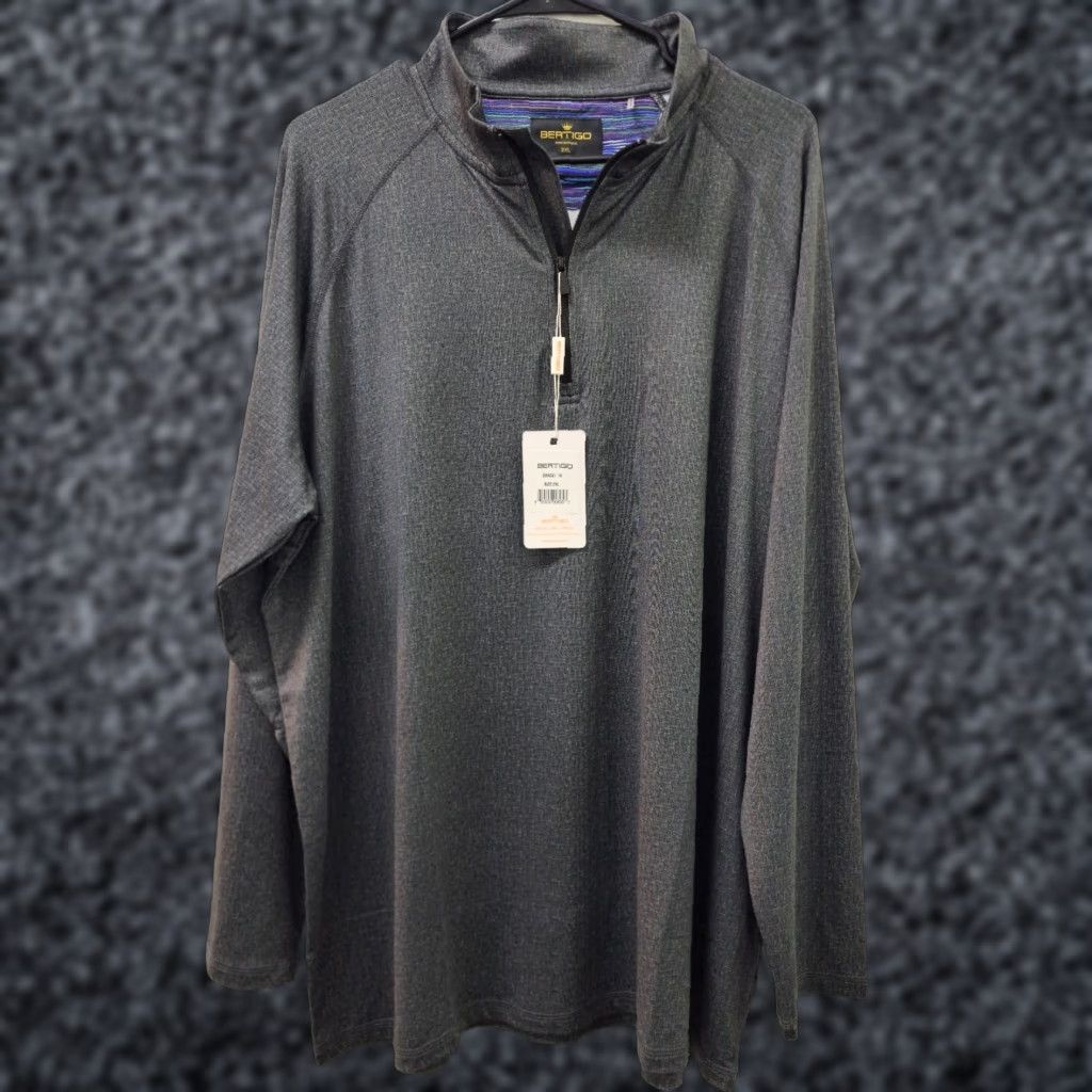 Vintage NWT BERTIGO Mens Performance Long Sleeve 1/4 Zip Pullover Golf/Casual 2XL Gray Raglan Sleeve Stand-Up Mock Neck Lightweight Easy Care All Seasons Size US XXL / EU 58 / 5 - 1 Thumbnail