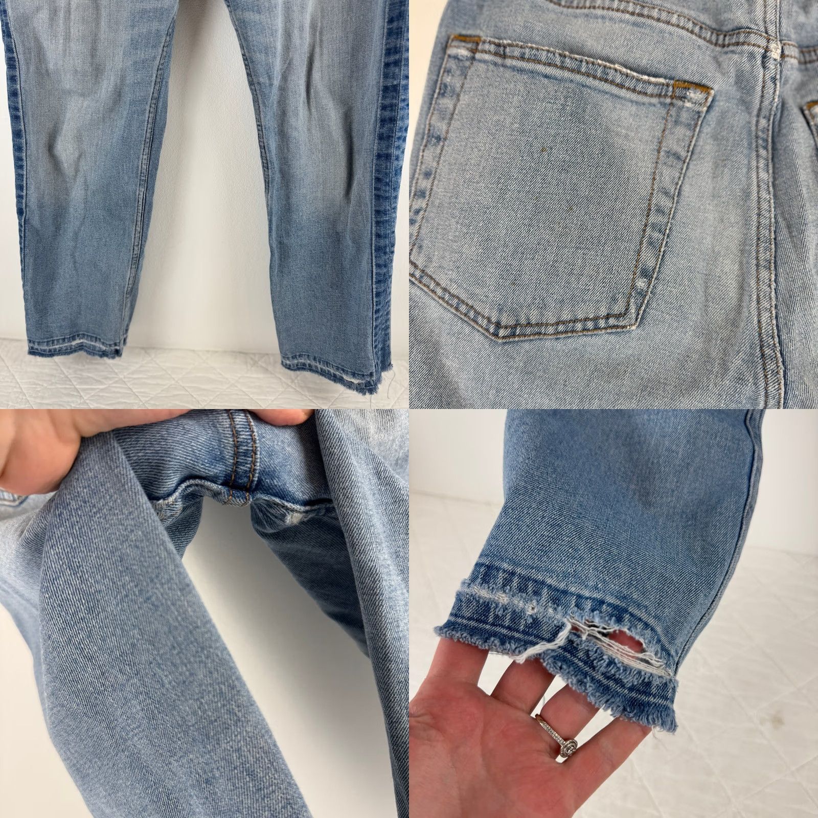 Abercrombie & Fitch Abercrombie & Fitch Zoe Natural Rise Ankle Straight Jeans Distressed Stripe Blue 12R Womens Size 34" / US 12 / IT 48 - 8 Thumbnail