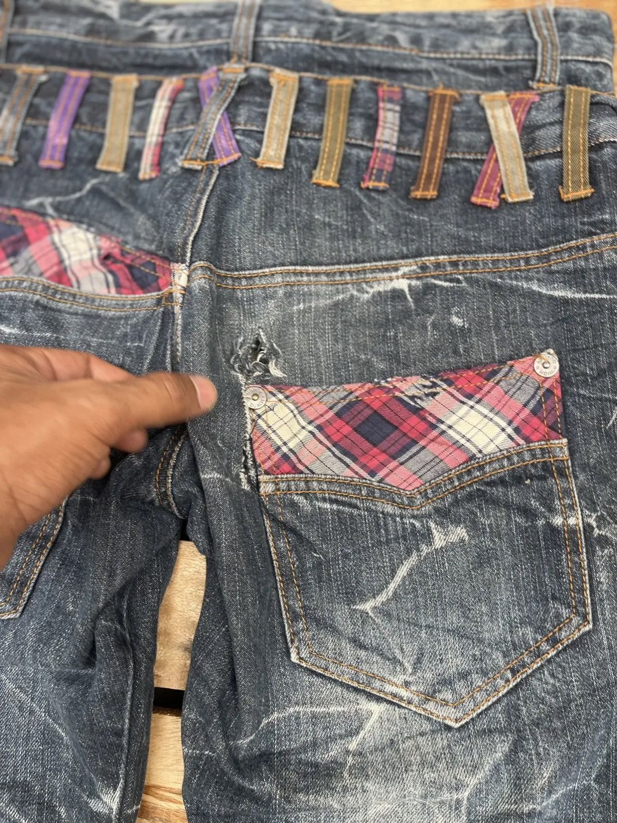 If Six Was Nine EXPLOSION Double Waist Plaid Patchwork Spider Fade Grunge Size US 31 - 5 Thumbnail