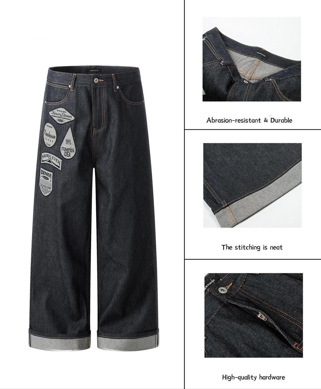 Jean Letter-Embroidered Raw Indigo Wide-Leg Selvedge Jeans Size US 32 / EU 48 - 4 Thumbnail