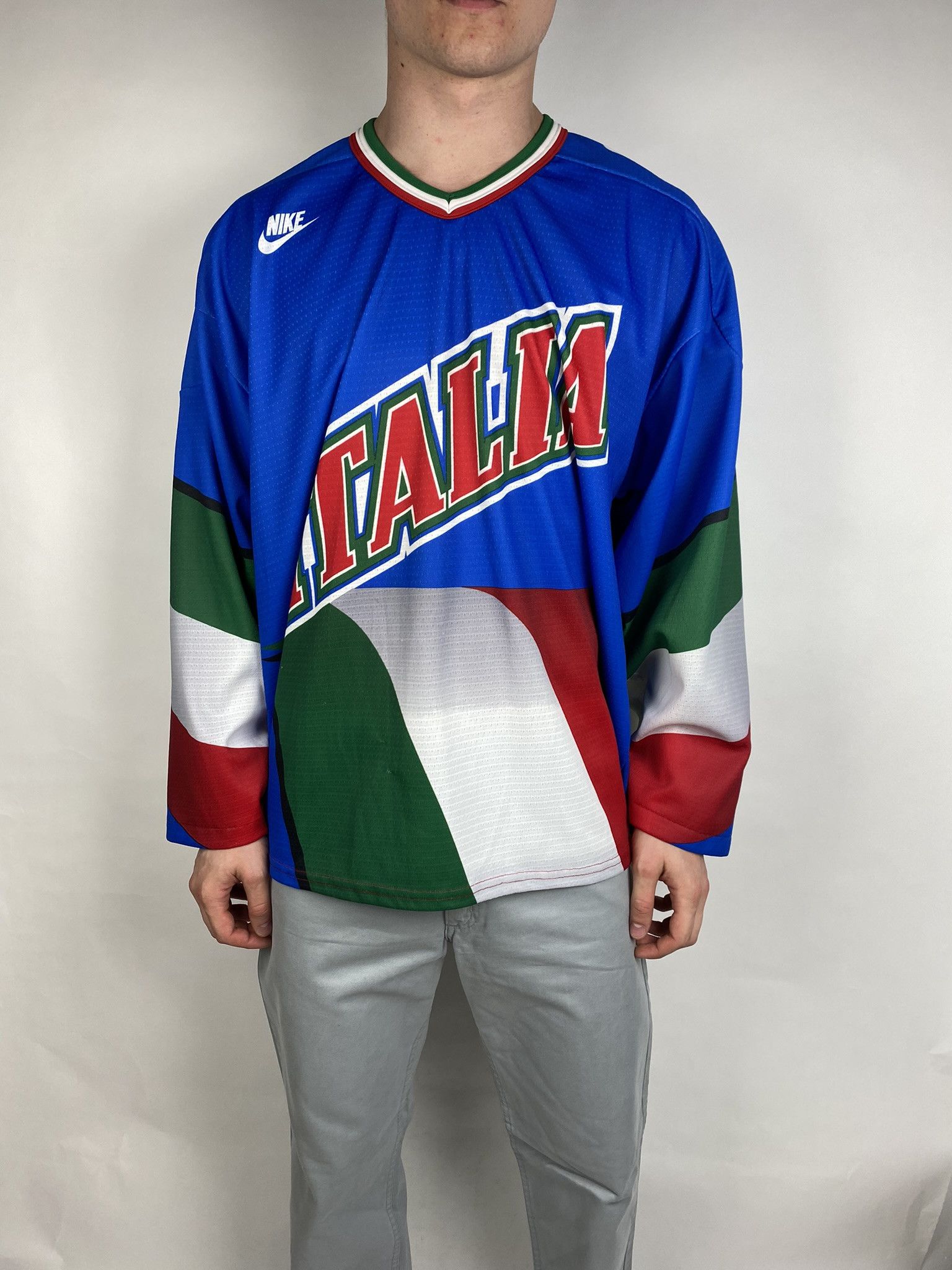 image of VTG 90's Nike Italy National Team Hockey Jersey, Men's (Size XL)