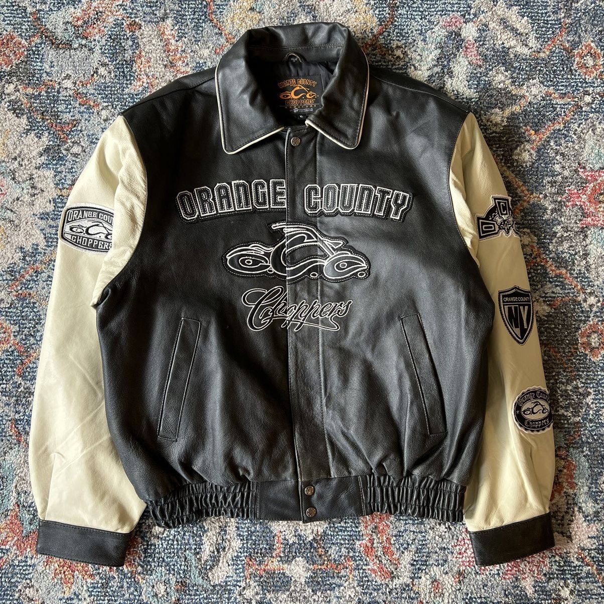 image of Vintage Orange County Choppers Two Tone Leather Jacket in Black, Men's (Size XL)