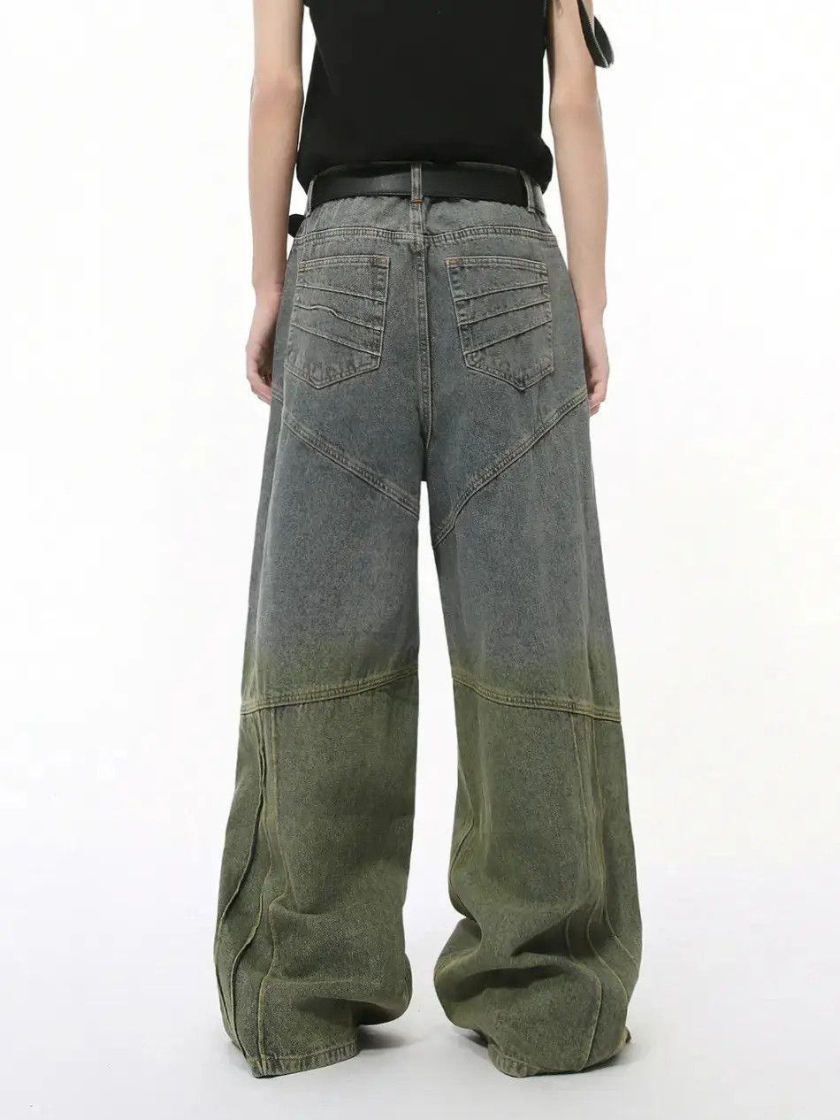Japanese Brand Retro loose wide leg contrasting patchwork jeans Size US 32 / EU 48 - 2 Thumbnail