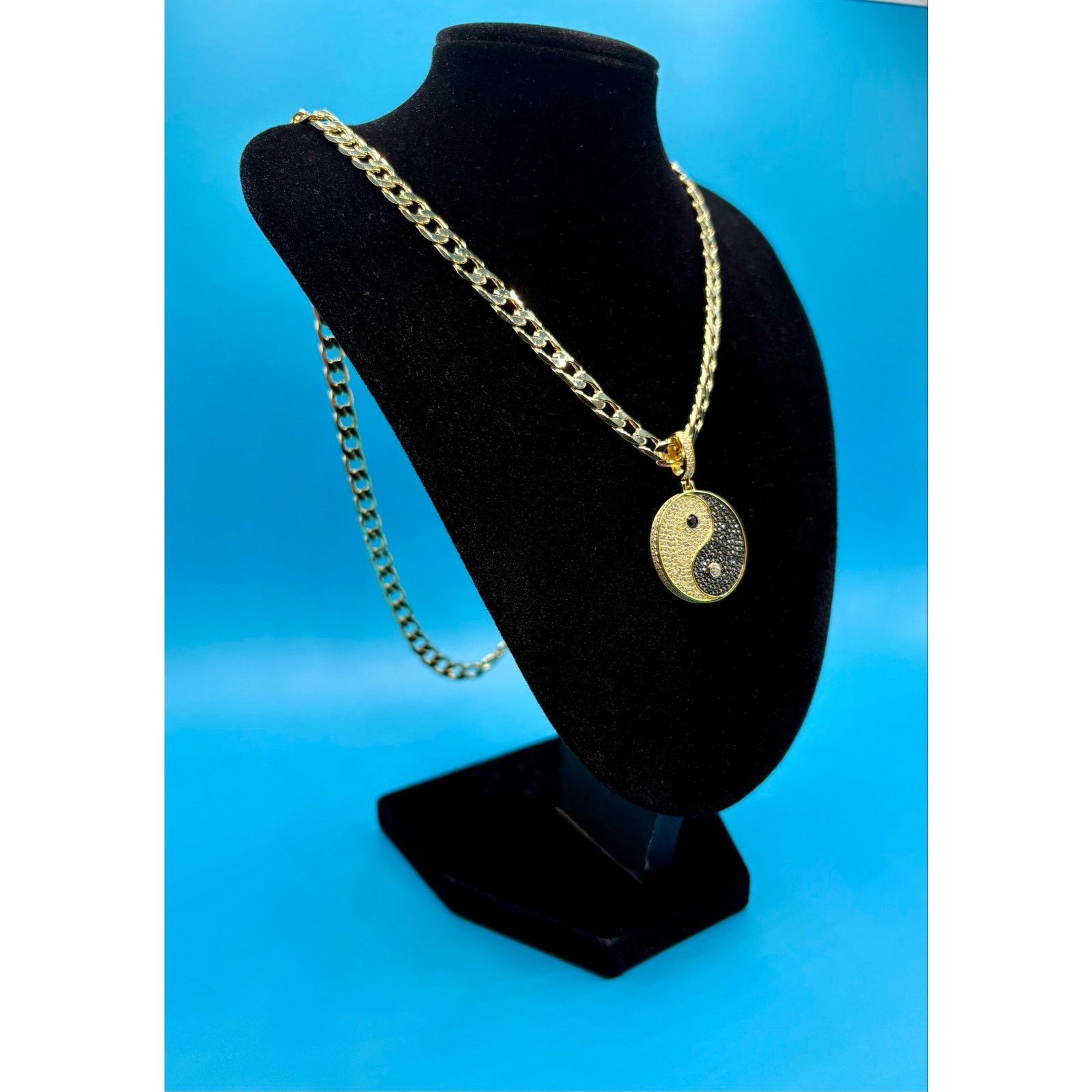 Jewelry NEW Moissanite Ying Yang Pendant & 24" Cuban - Vermeil over Size ONE SIZE - 5 Thumbnail