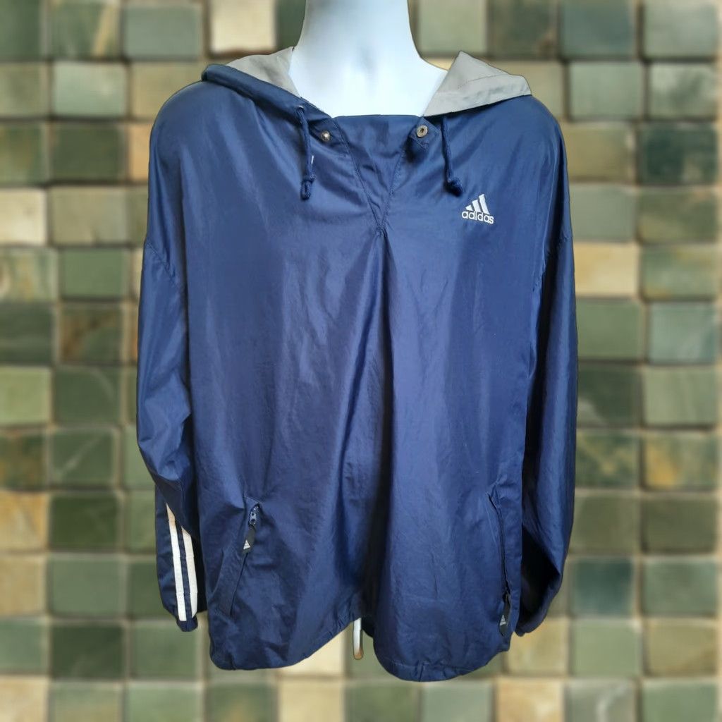 Adidas VINTAGE adidas Full Zip Windbreaker Jacket XL Hooded 3 Stripes Trefoil Blue Mens Size US XL / EU 56 / 4 - 1 Thumbnail