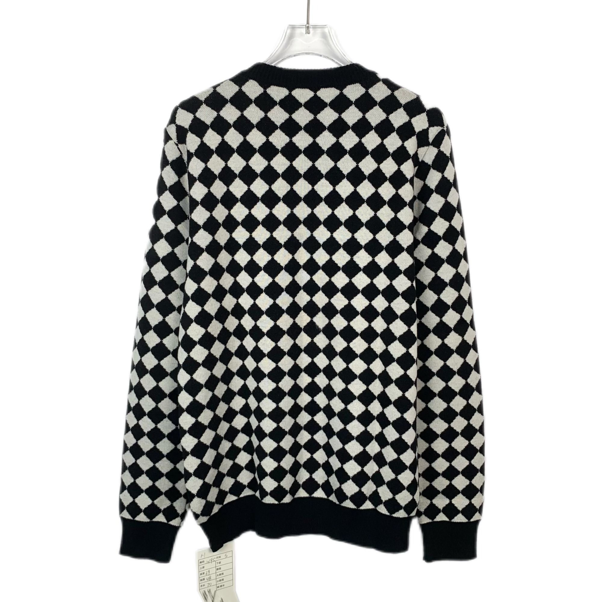H10195 Balmain Black & White Checkered Wool Sweater