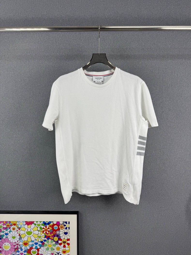 THOM BROWNE White Waffle Short Sleeve Tee - dmc