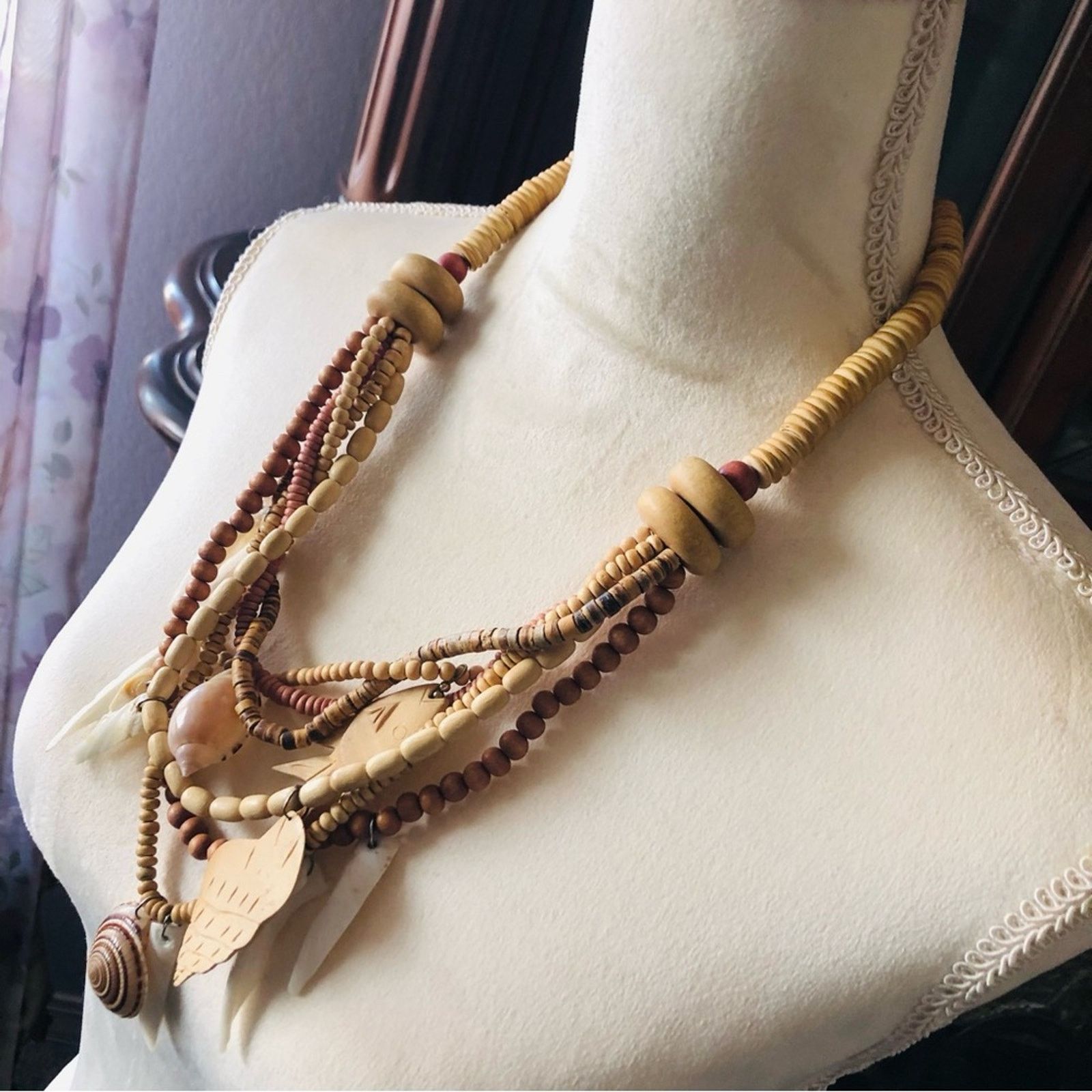 Vintage Vintage handmade boho wood and shell necklace Size ONE SIZE - 3 Thumbnail