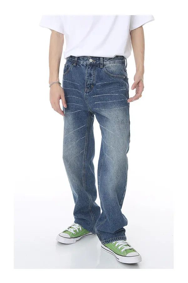 Japanese Brand VIBE Loose straight-leg vintage scratched washed jeans Size US 32 / EU 48 - 6 Thumbnail