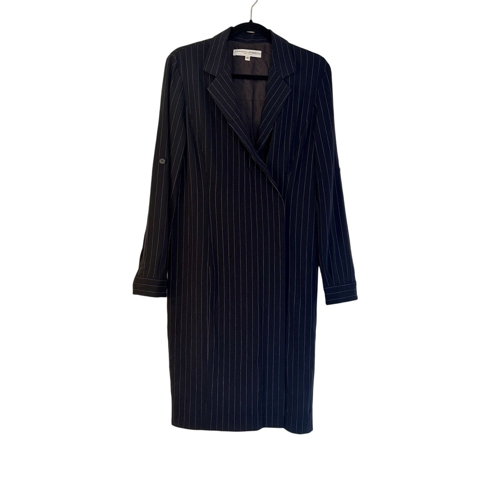 Carolina Herrera Carolina Herrera Navy Blue Pinstripe Dress Size L / US 10 / IT 46 - 1 Thumbnail